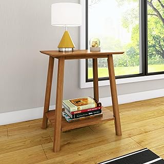 Max & Lily Nightstand, Mid-Century Modern Solid Wood Nightstand, Side Table Storage for Bedroom, Kids Bedside Table, Pecan