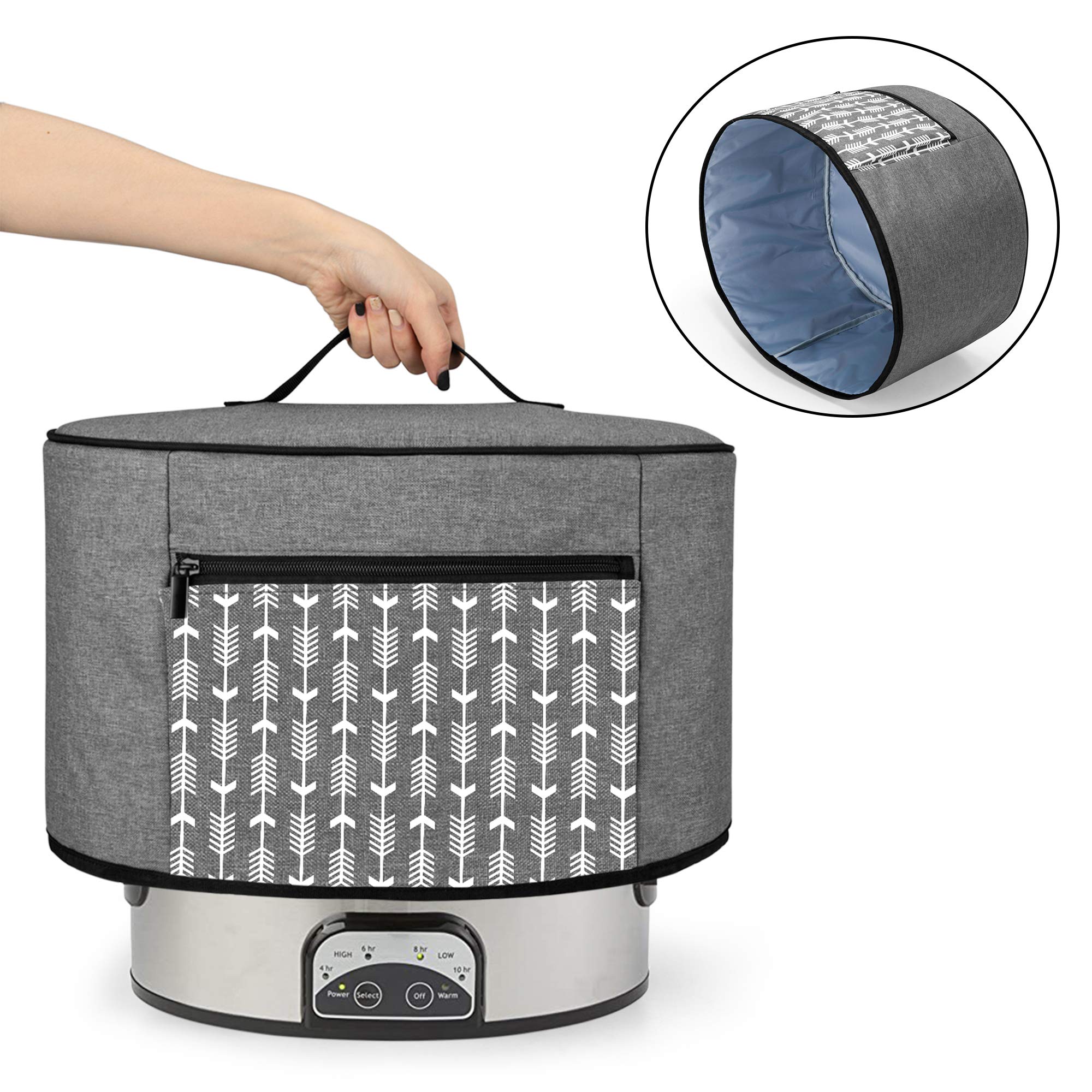 Cubierta antipolvo para olla de cocción lenta compatible con olla de cocción lenta y Hamilton Beach de 6 a 8 cuartos de galón, cubierta libre de polvo con bolsillo con cremallera y forro de 2