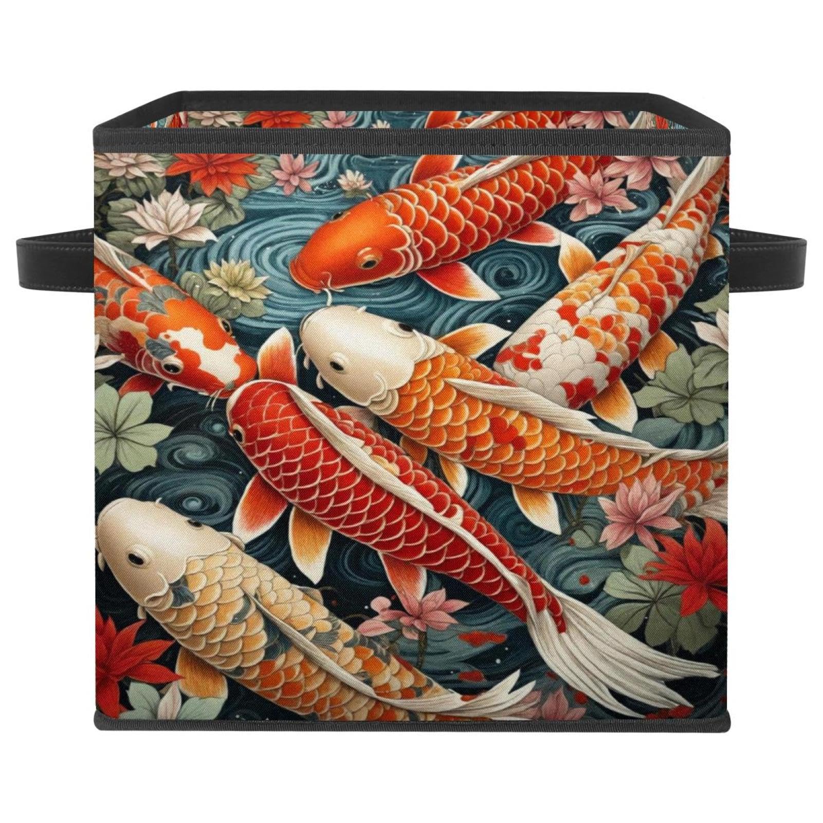 Boîte de rangement poisson koï cube pliable en tissu Oxford 28cm pour étagère
