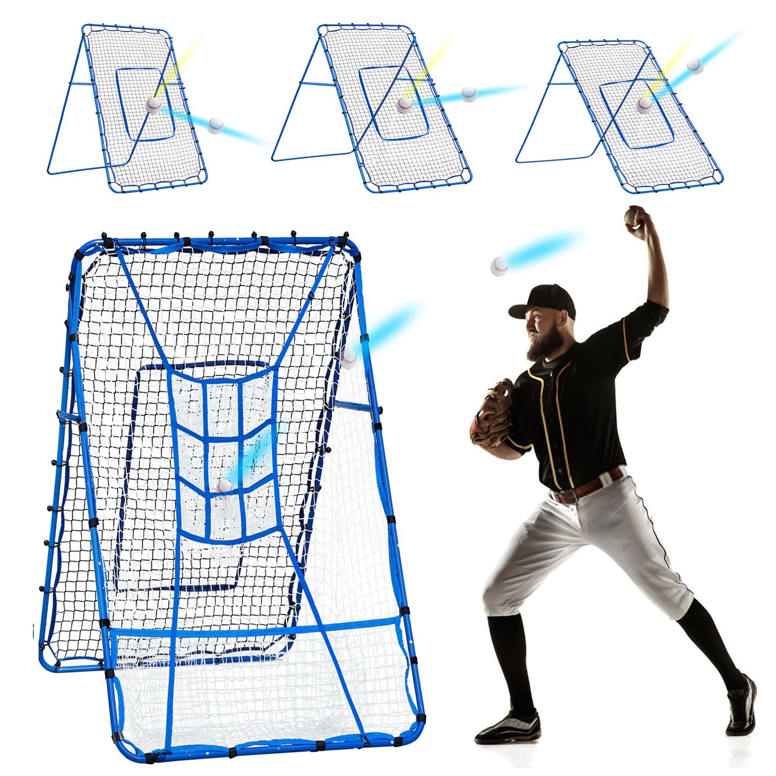 Winthai Double-Sided Baseball Pitching Rebounder Net, 7x4/6x4/5x4ft Batting Target Softball Training Hitting Nets with Strike Zone, Adjustable Pitch Back Trainer Net, Practice Equipment for Backyard