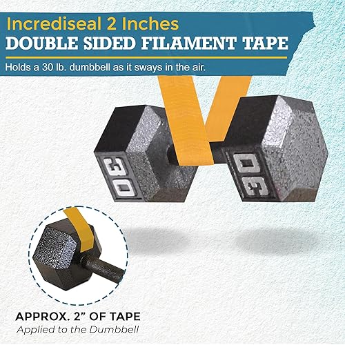 Vista 16 de IncrediSeal Cinta de montaje de filamento reforzado de fibra de vidrio bidireccional de doble cara de 3 pulgadas, 36 yardas, 9.0 mil, industrial