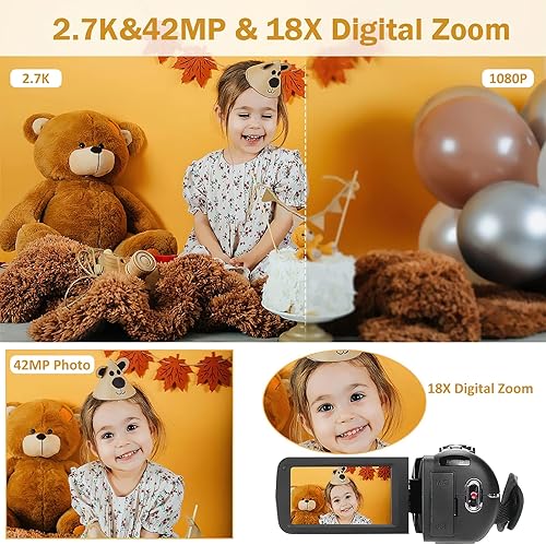 Miniatura 2 de SEREE TECH 2.7K 30 FPS Cámara de vídeo 42MP 18X Cámara de vídeo digital para YouTube 3.0 ''Flip Screen Videocámara Vlog Cámara con control remoto y