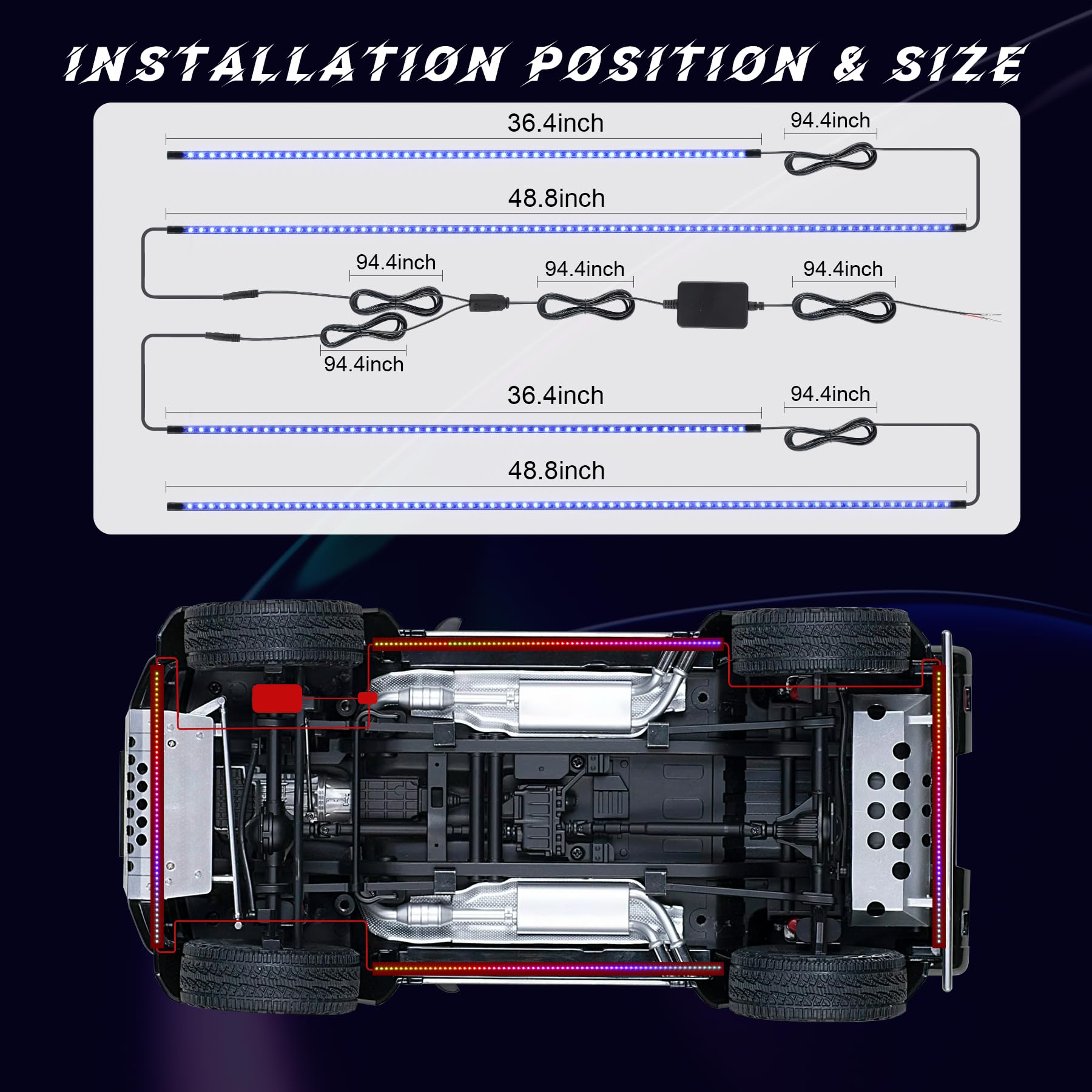 LivTee Underglow Kit for Car, Under Glow Lights with App Control, RGB LED Lights with Music Mode and DIY Mode, 2 Lines Design with 213 Flow Modes for Cars SUVs Trucks, Car Accessories for Men Women