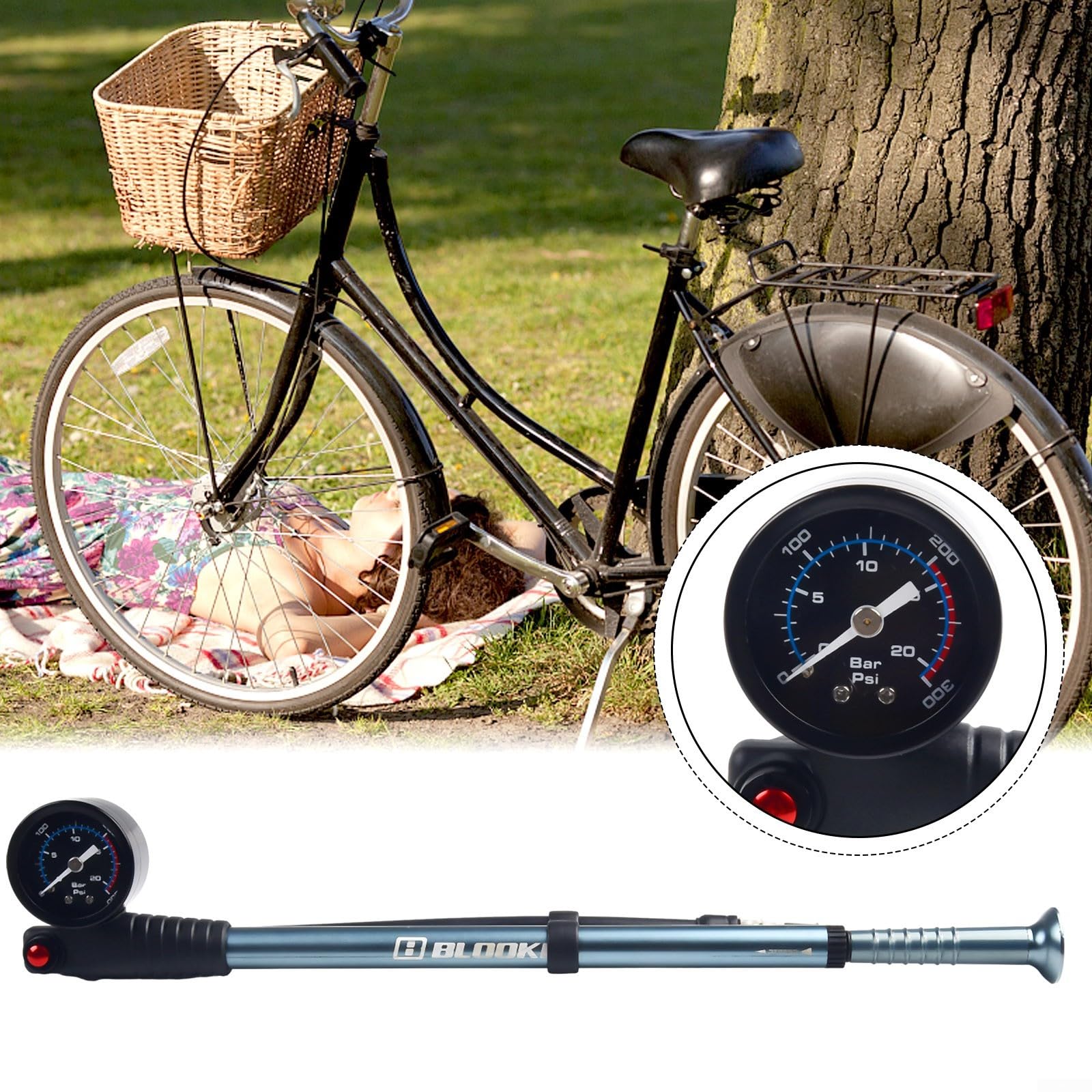 Pompe de suspension pour vélo, gonfleur haute pression 300 PSI pour VTT, descente, fourche à air, amortisseur, avec soupape de décharge de pression et double tête