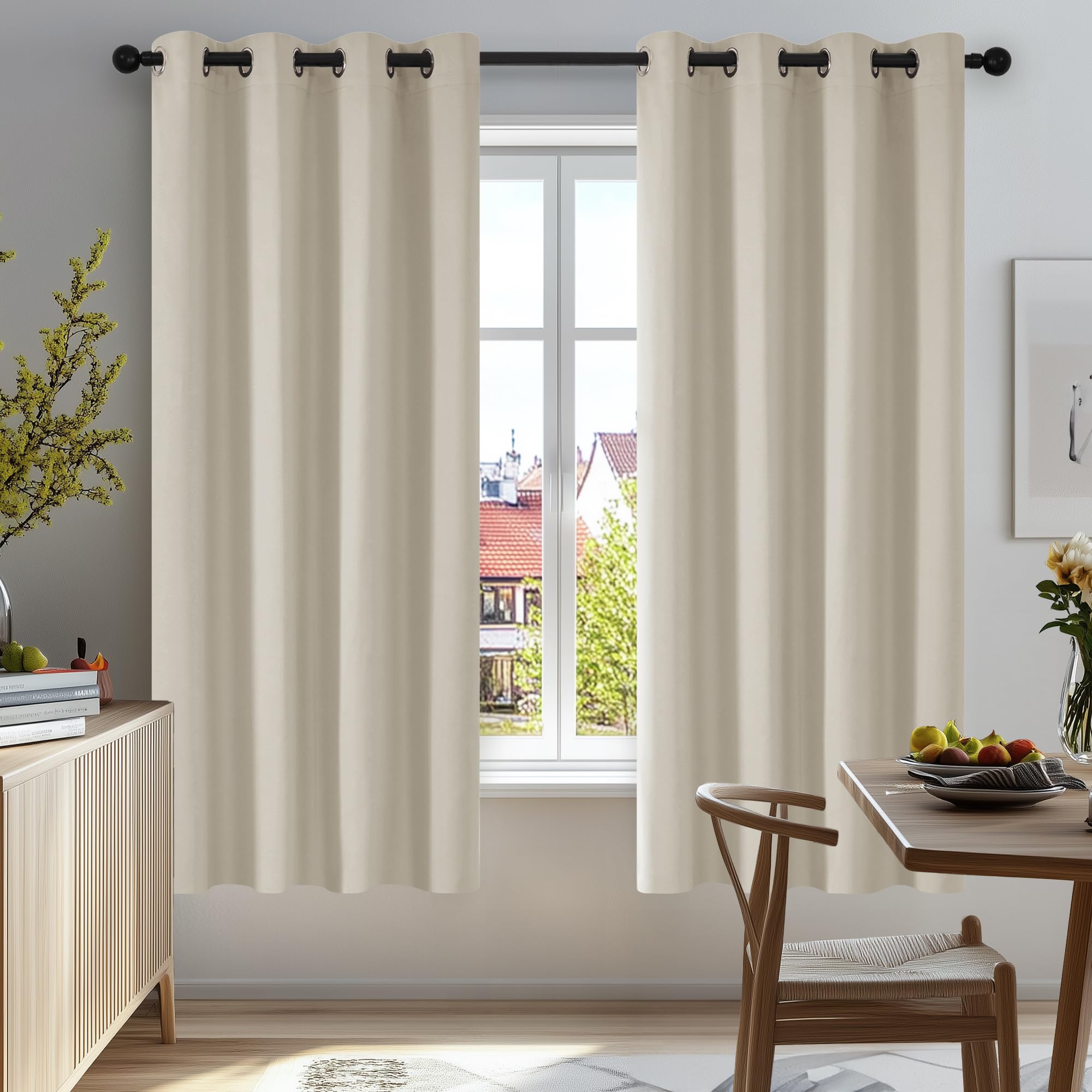 Deconovo Girls Light Beige Window Treatments Thermal Insulated Room Darkening Curtains Eyelet Curtains For Bedroom 42 X 54 Inch 2 Panels