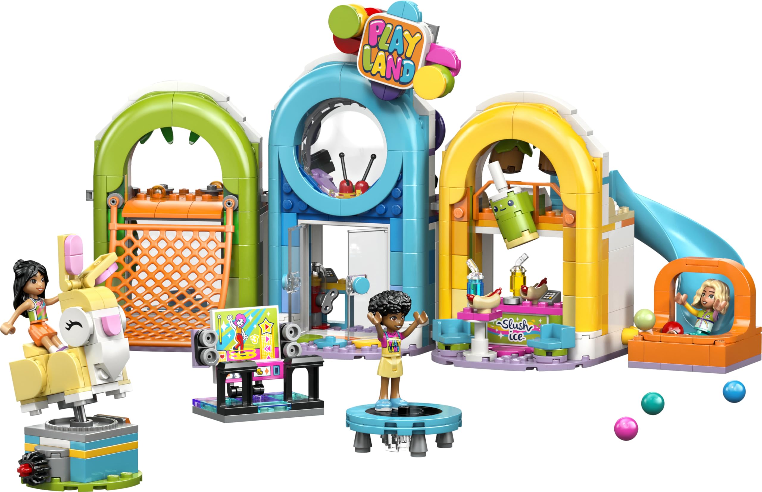 LEGO Friends Parco Giochi al Coperto - Gioco Creativo con Scivolo, Piscina di Palline, Giostra, Snack Bar, 3 Mini Bamboline e Accessori - Regalo di Compleanno per Bambine da 7 Anni in su - 42686