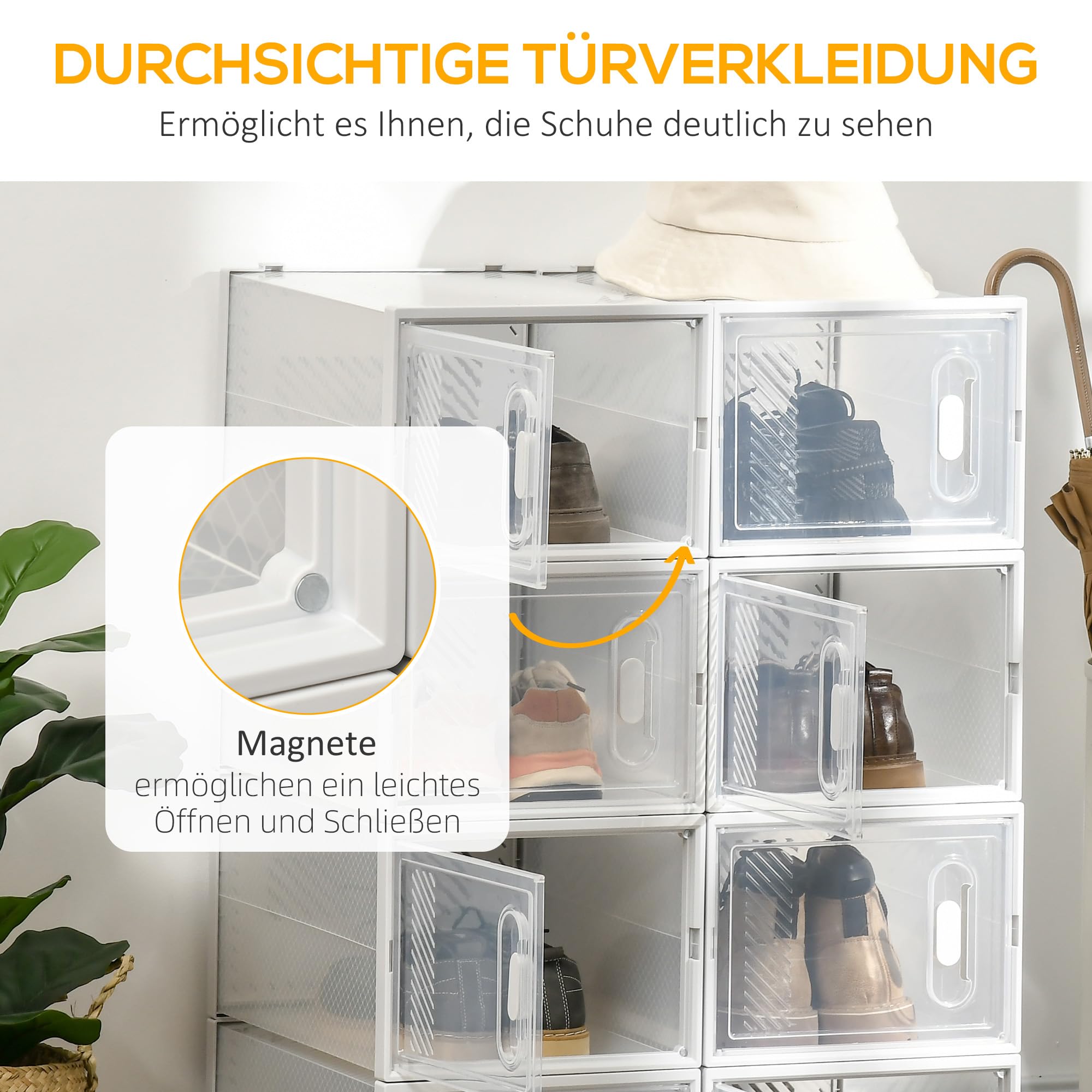 HOMCOM Schuhboxen-Set: 8 Stapelbare Organizer Mit K Produktbild-Vorschau 3