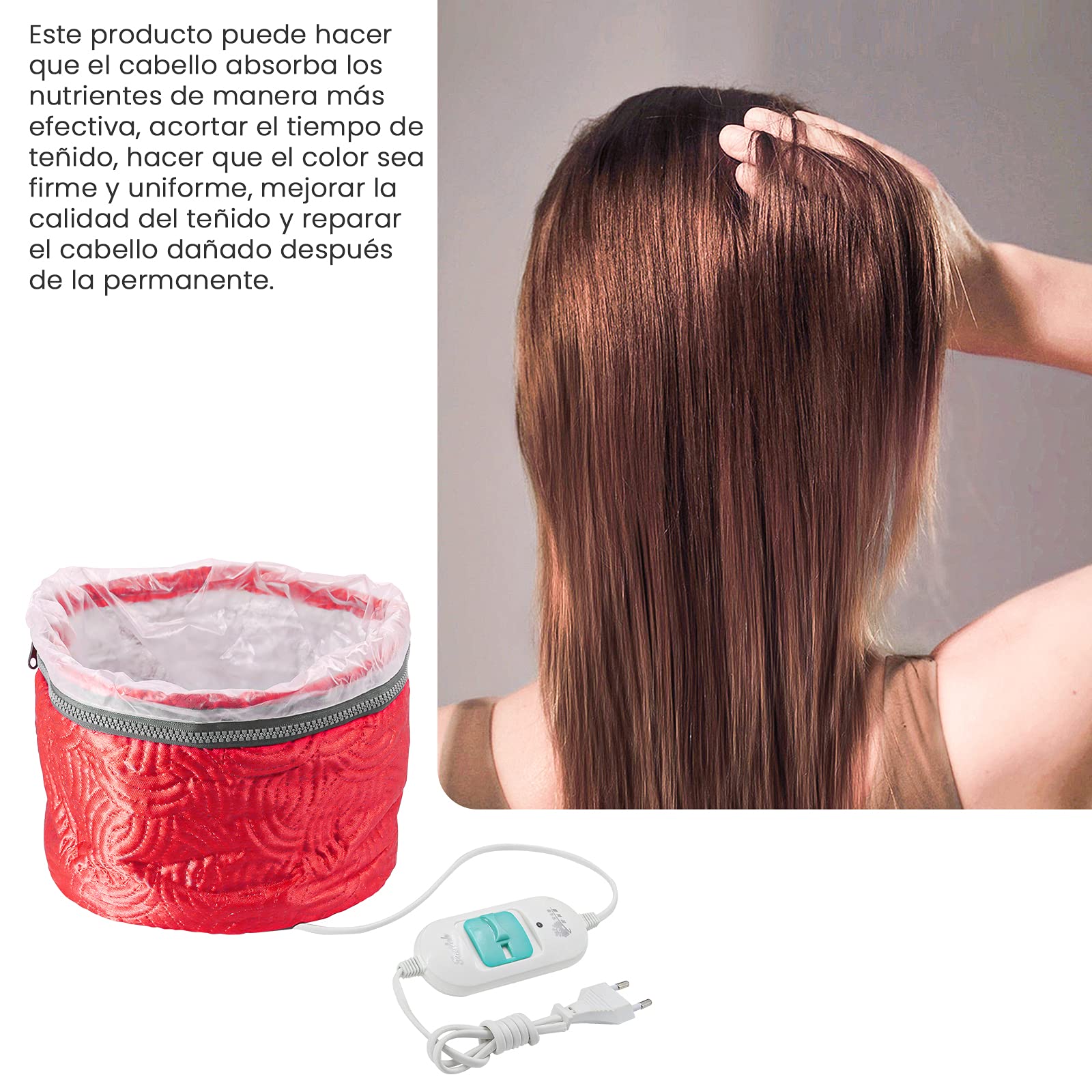 Casquette de soins capillaires,Traitement thermique pour les cheveux électriques,Soins des cheveux à la maison (rouge)