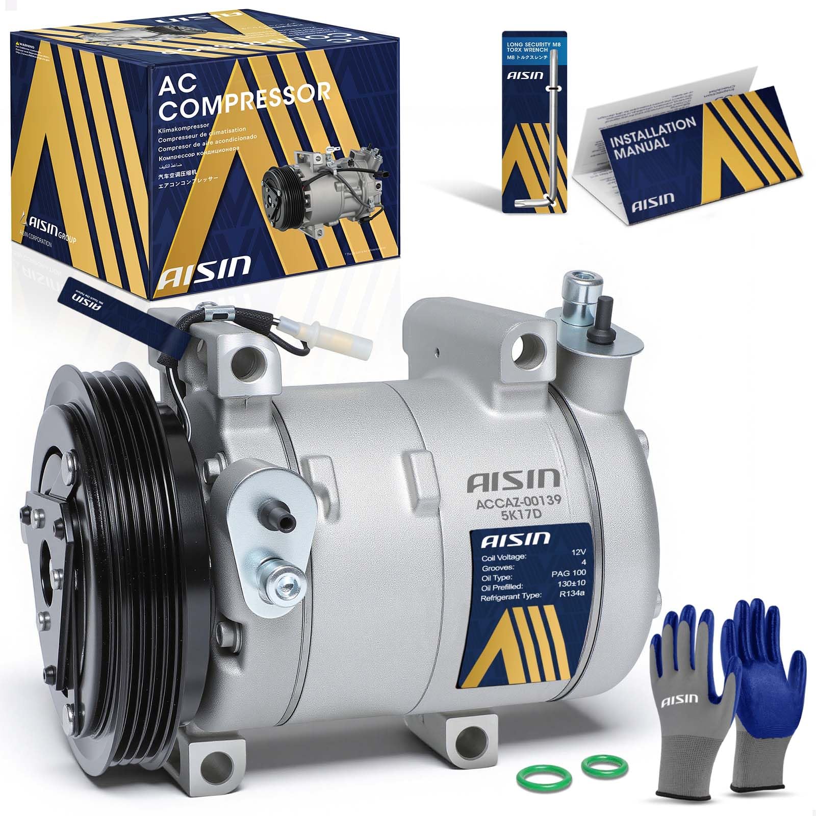 Photo 1 of AISIN AFTERMARKET ACCAZ-00139 Air Conditioner AC Compressor - Compatible with Subaru Impreza 2002-2007 2.0L 2.5L, Saab 9-2X 2005-2006 2.0L 2.5L - with 4-Pulley Groove, with Clutch