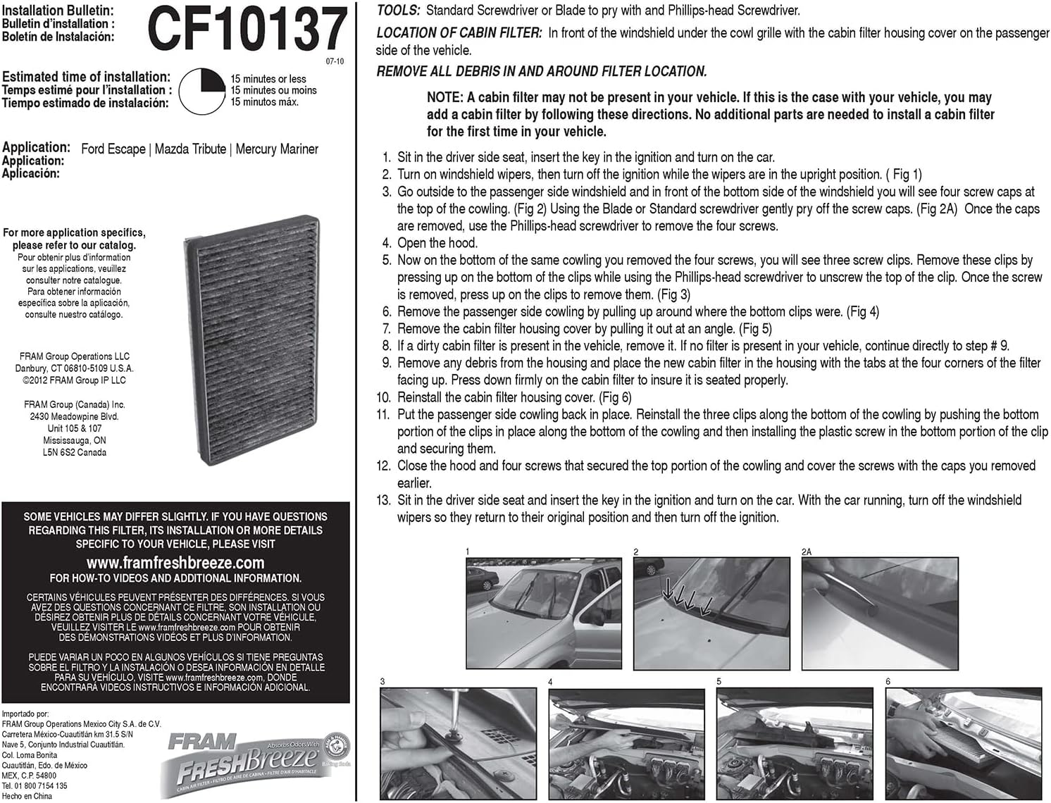 FRAM Fresh Breeze Cabin Air Filter Replacement for Car Passenger Compartment w/ Arm and Hammer Baking Soda, Easy Install, CF10137 for Select Ford Vehicles
