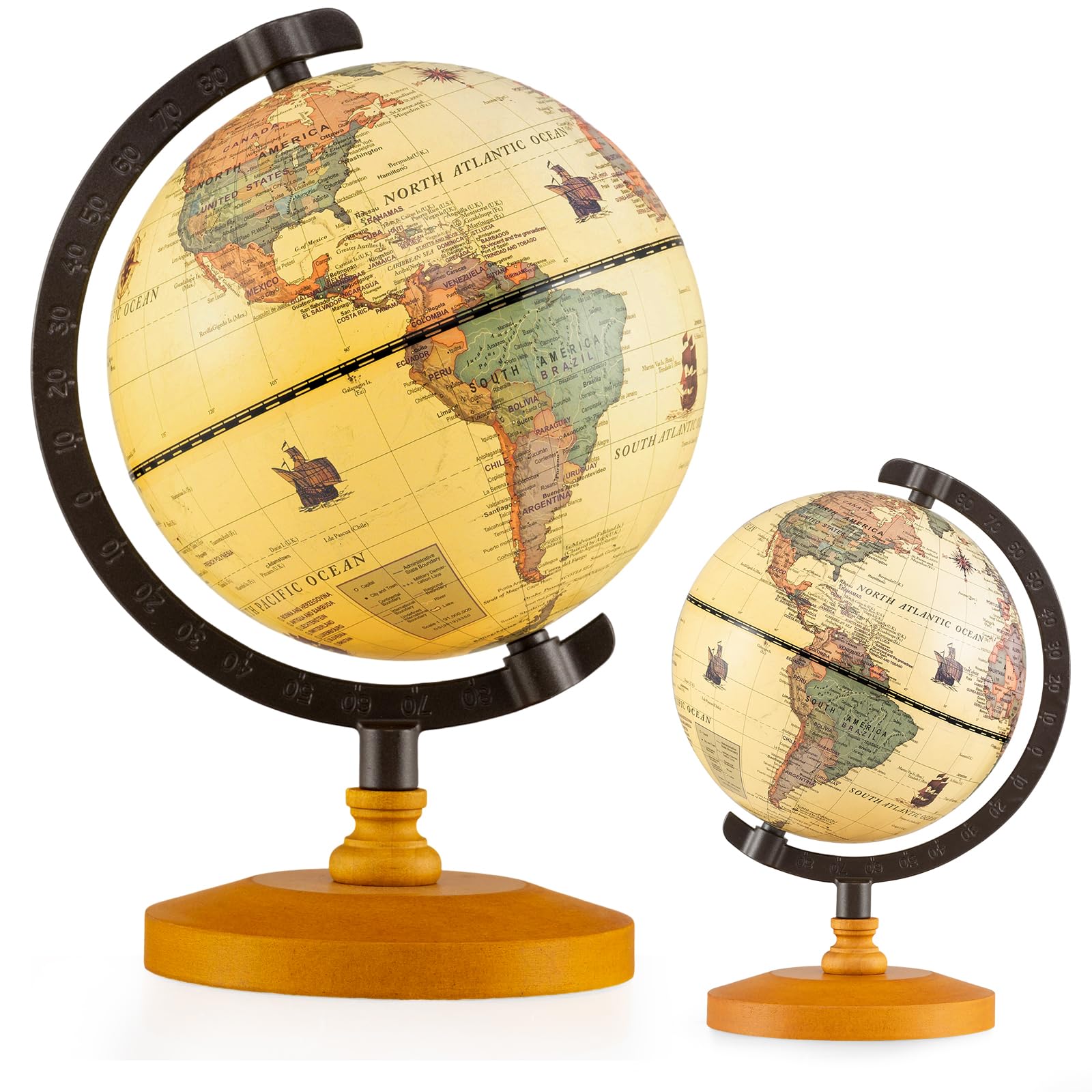 LIFEZEAL Mappamondo Interattivo per Bambini, Vintage, Piccolo, Educativo, Globo, per Insegnare, Giocare, Decorazione, con Continente, Oceano, Montagna, Fiume, Lago, Paese, Stato, Capitale, Città, 14cm
