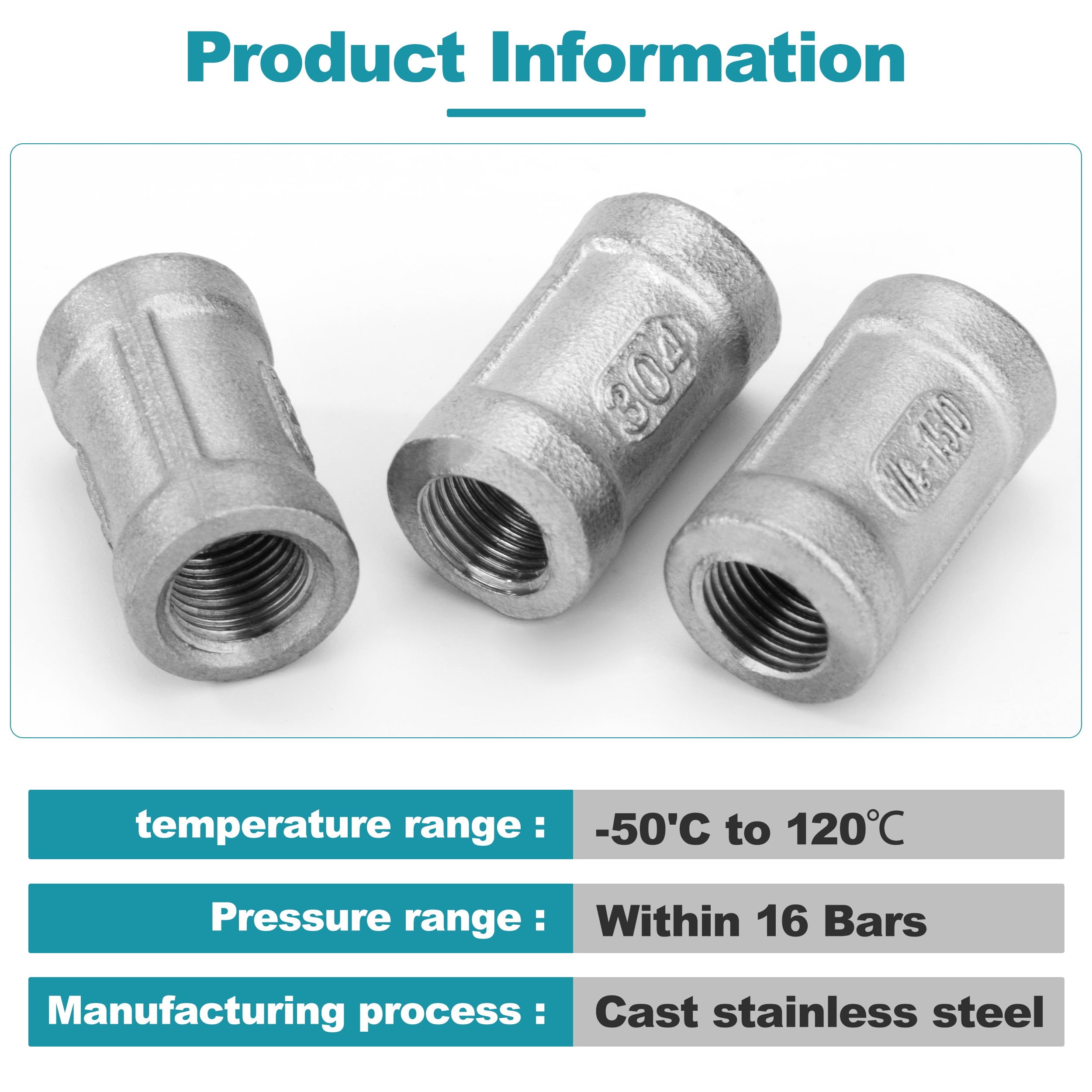 Produktbild von 3x Edelstahl Reduzier-Nippel 3/8" Auf 1/4" IG – 304er Stahl, Korrosionsfest, Für Wasser & Luft