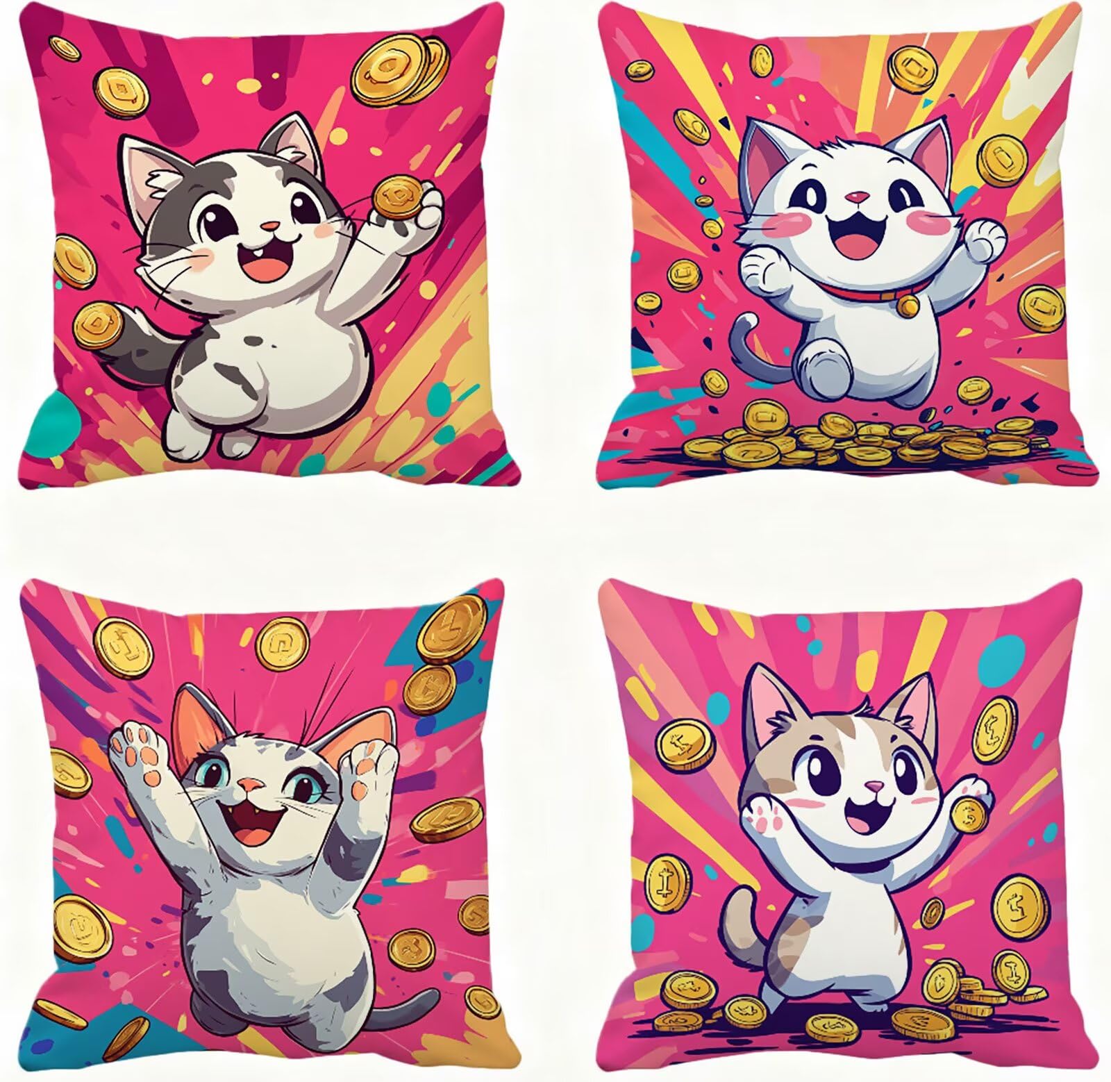 Housse de coussin 60x60 chat super doux protège oreiller lavable pour lit