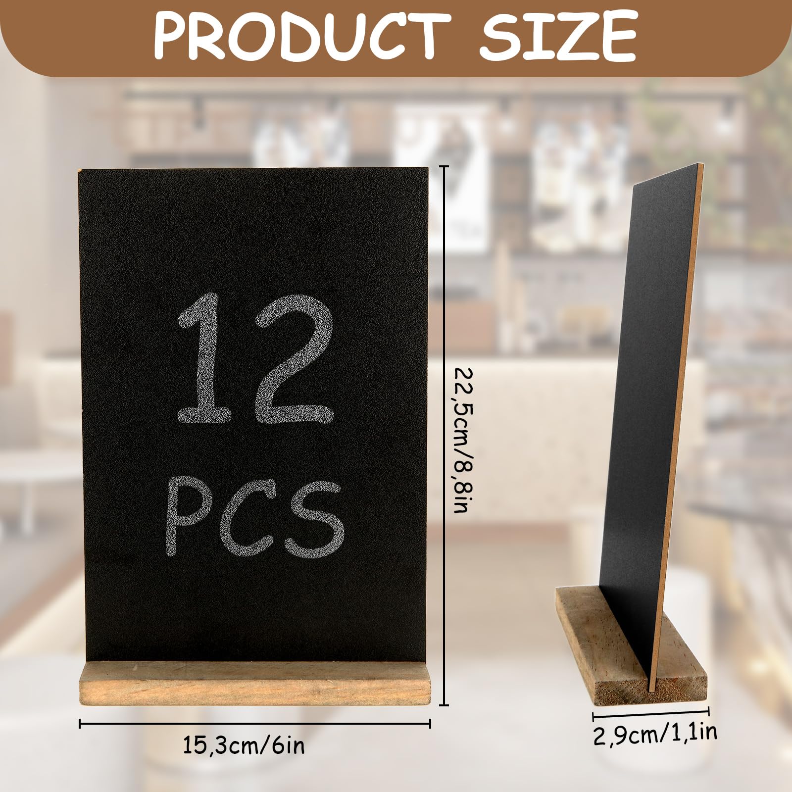 APACALI 12PCS Ardoise Craie, 22 x 15 CM Petits Tableaux Noirs Double Face avec Supports en Bois, Mini enseignes de Table décoratives pour Mariage, Anniversaire, et Nourriture/Buffet