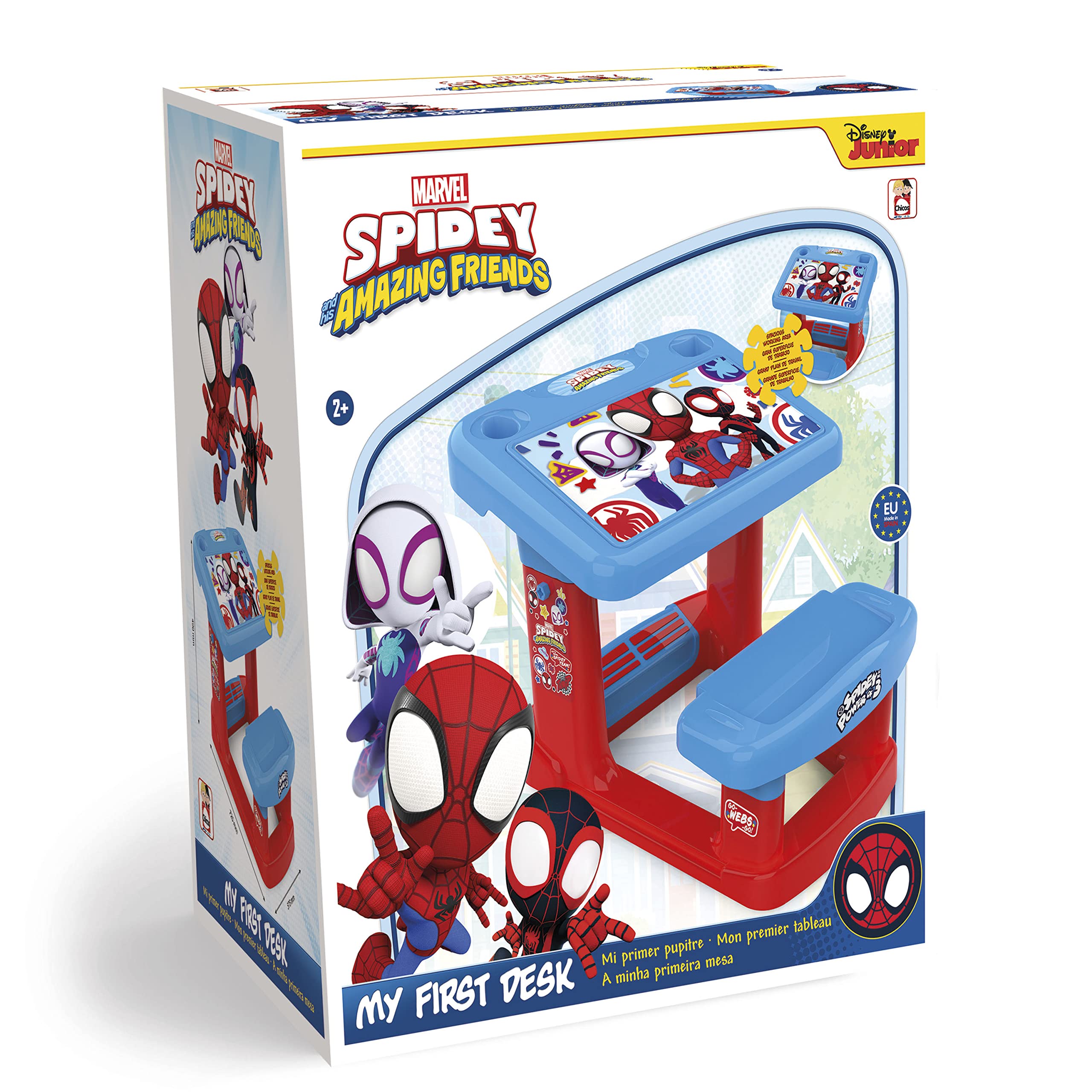 Chicos - Banco Scuola Spidey | Scrivania Bambini Spidey | Scrittoio per Bambini con Ampia Superficie di Lavoro e Vani Portaoggetti | Include 5 Illustrazioni di Spidey | A Partire da 24 Mesi (51063)