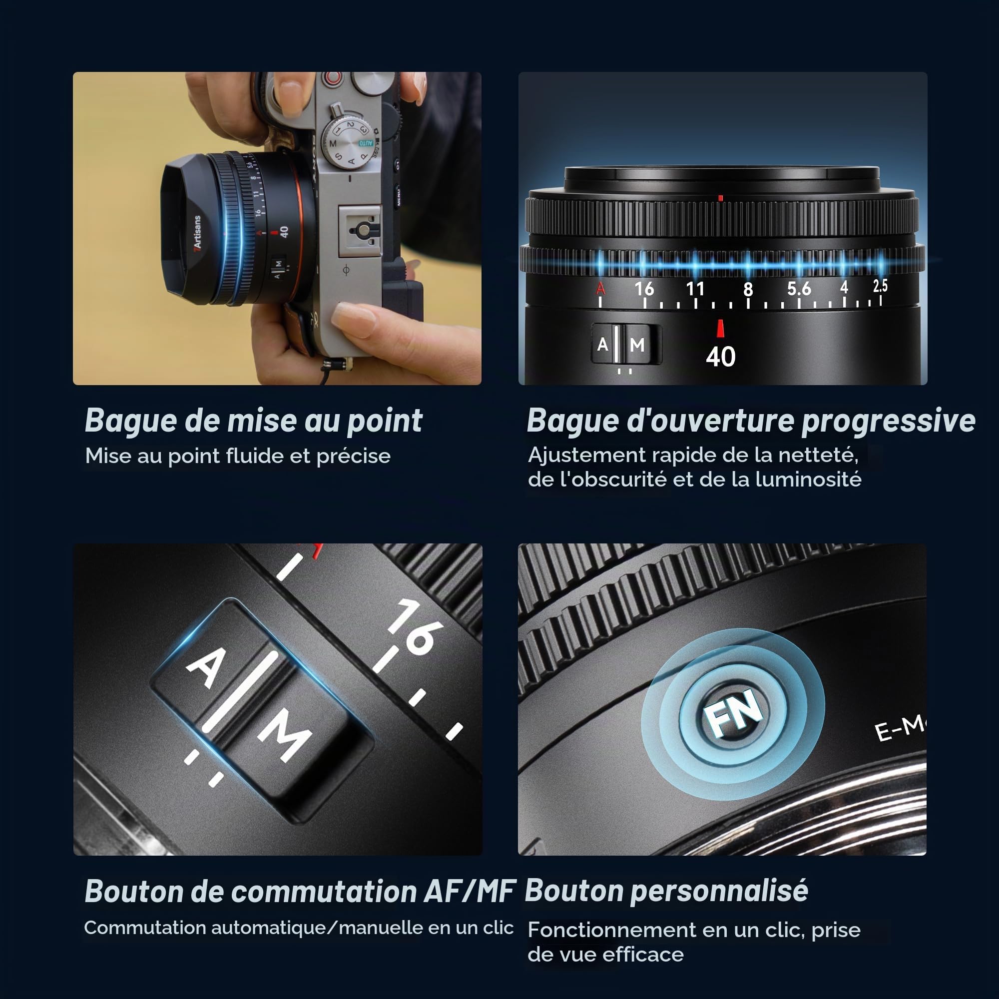 Objectif 7artisans AutoFocus 40 mm F2.5 Plein Format avec Mode Auto/Manuel Compatible avec Les modèles Sony FX A1, A9, A7M, A7R, A7S, A7C, ZVE (FX3, A9II, A7M2, A7S2).