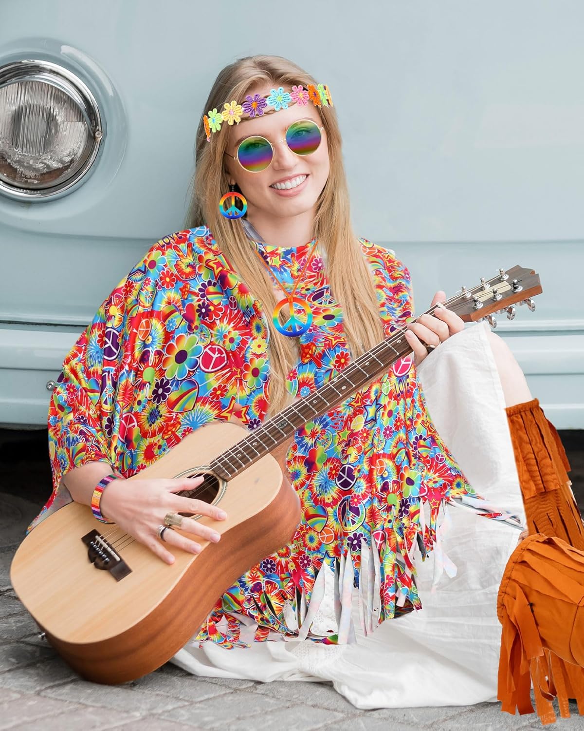 5 Pcs Hippie Costume Accessories Set Women, 60s 70s Party Dressing Accessory Peace Sign Necklace Party Decorations for Party - Image 4