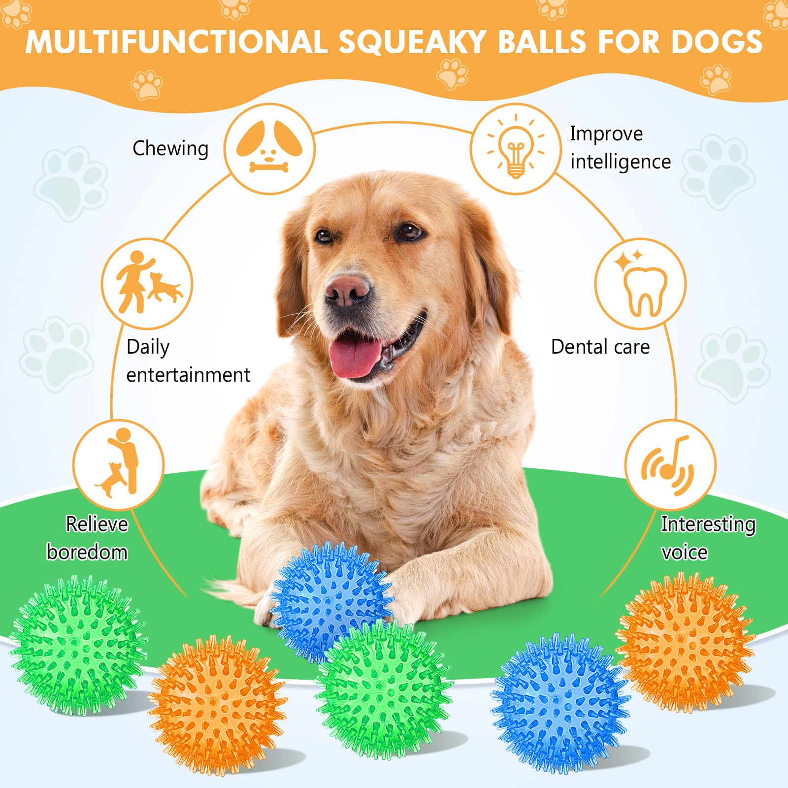 Lot de 36 balles couinantes pour chien de 8,9 cm, balles à picots à mâcher pour faire ses dents, jouer, rapporter, récupérer, mâcher agressif durable, 3 couleurs