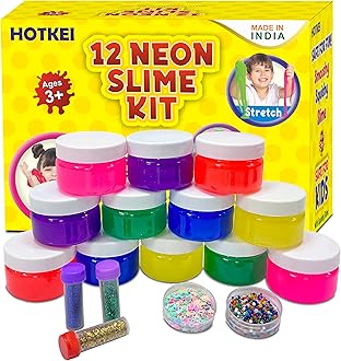 12 Neon Slime DIY Neon Colored Fruit Scented Slimy Slime Gel Jelly Set Kit Air Dry Magical Crystal Clay Putty Toy Kit for Girls Boys Kids with Glitter, Stars, Color Beads