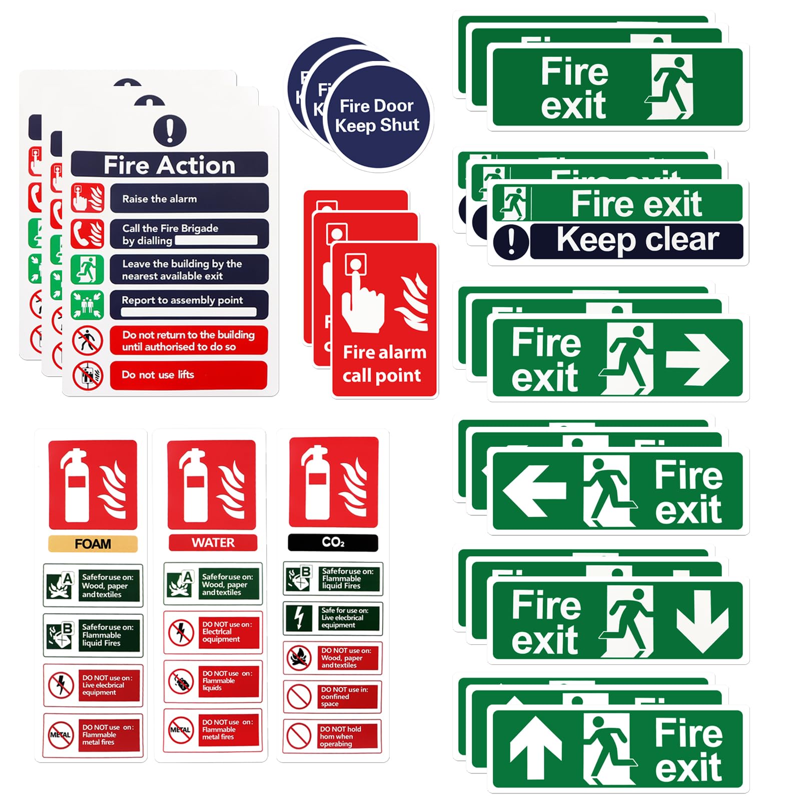 30 Pcs Premium Fire Exit Signs Kit for Emergency Office Warehouse Hallways