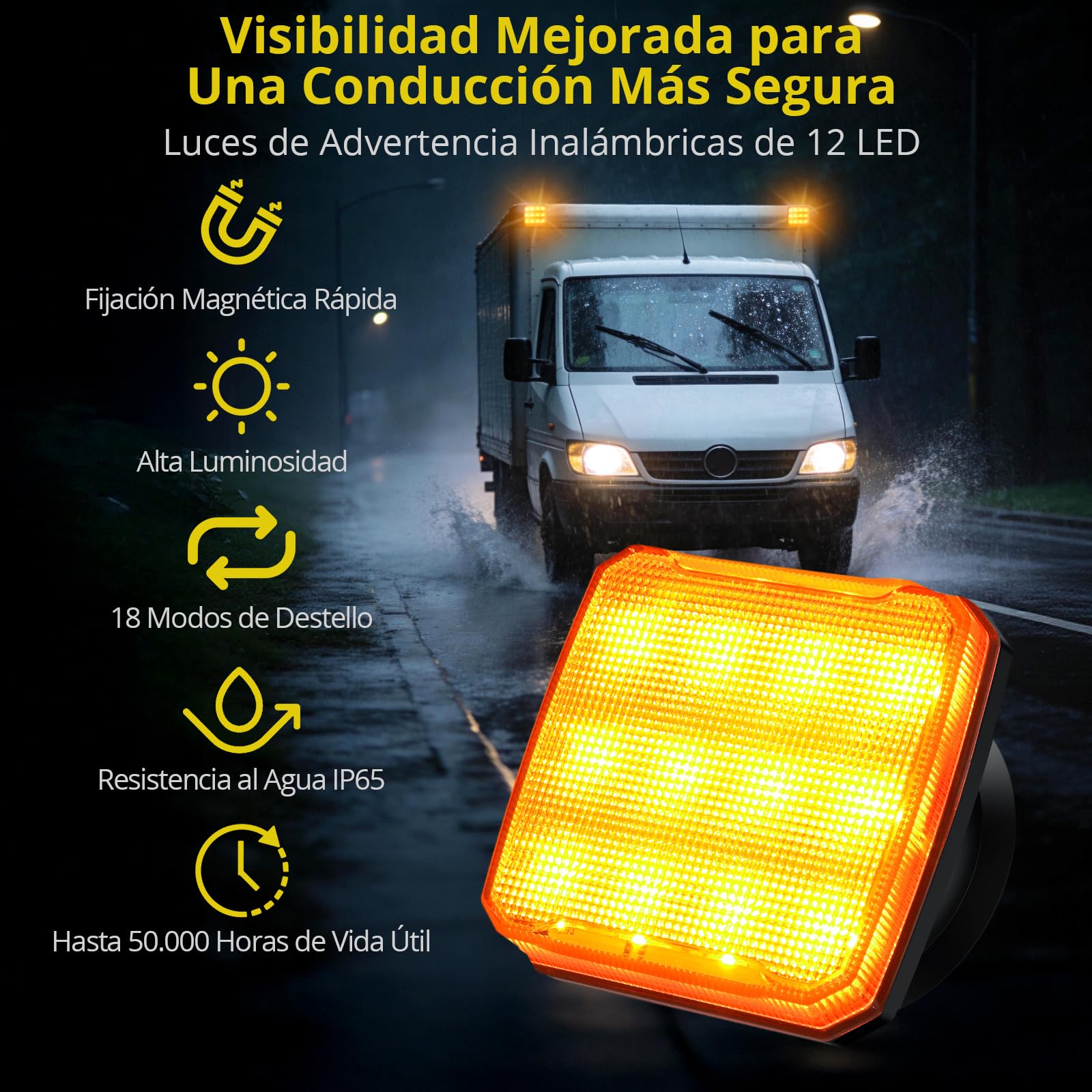 PROZOR Pilotos Traseros Remolque LED Ámbar 2PCS Luces Remolque Traseras Magnéticas Recargables Montaje Luces Traseras Vehículo Luz Emergencia Estroboscópica IP65 18 Modos Flash