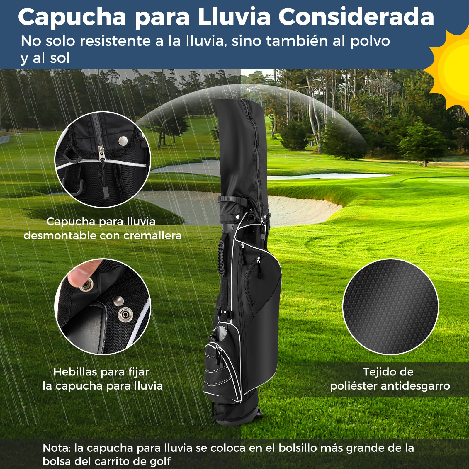 COSTWAY Bolsa de Golf con Soporte, 4 Divisores Superiores, 4 Bolsillos con Cremallera, Correa Doble para el Hombro, Bolsa de Golf Portátil, Unisex Adulto