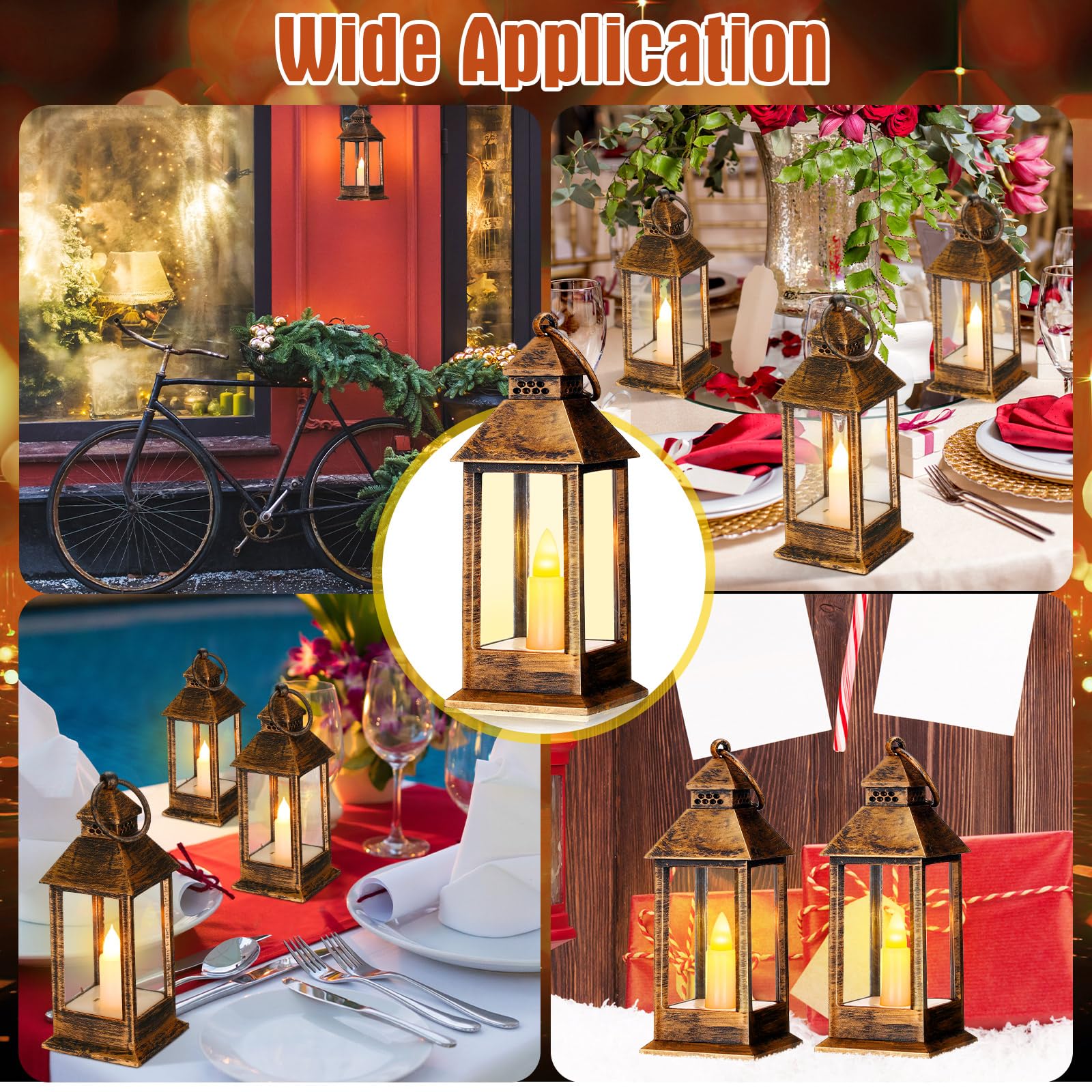 Juego de 24 mini linternas de Halloween con velas LED parpadeantes de 5.5 pulgadas, decoración colgante pequeña, vintage, centro de mesa, funciona con pilas para mesa de boda (Retro) 6