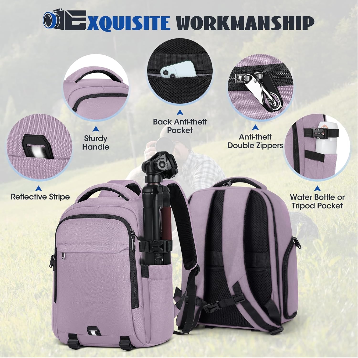 Camera Backpack Camera Bag for Photographers DSLR SLR Mirrorless Camera Cases with Waterproof Rain Cover & Laptop Compartment Fits 14 Inch Laptop,Anti Theft Travel photography backpack,Pink