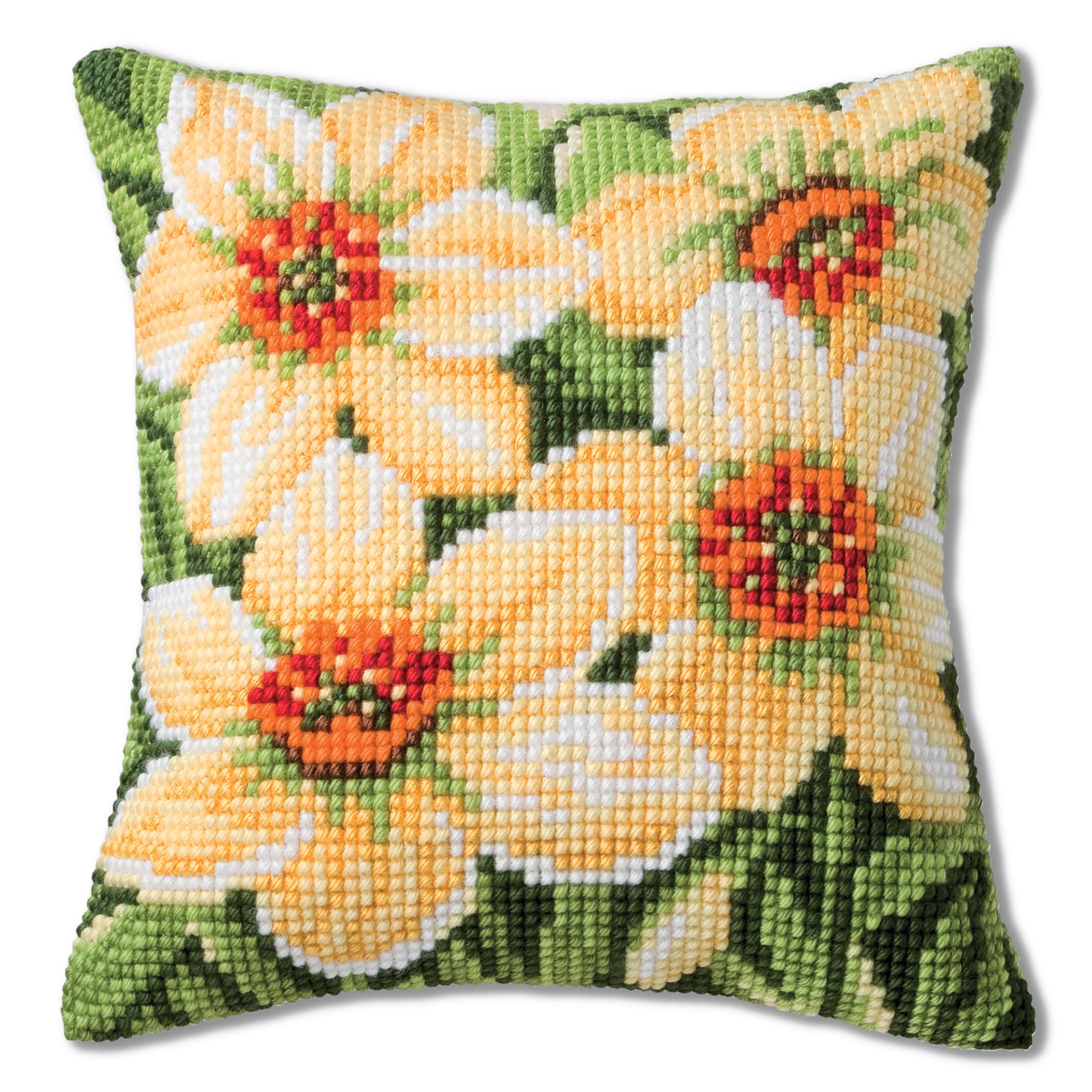 VERVACO Borduurpakket Kussen Kruissteek NARCISSEN Voorbedrukt Handwerkpakket voor Sierkussen 40 x 40 cm Zelf Maken Knutselen voor Volwassenen Woondecoratie DIY Cross Stitch Kit
