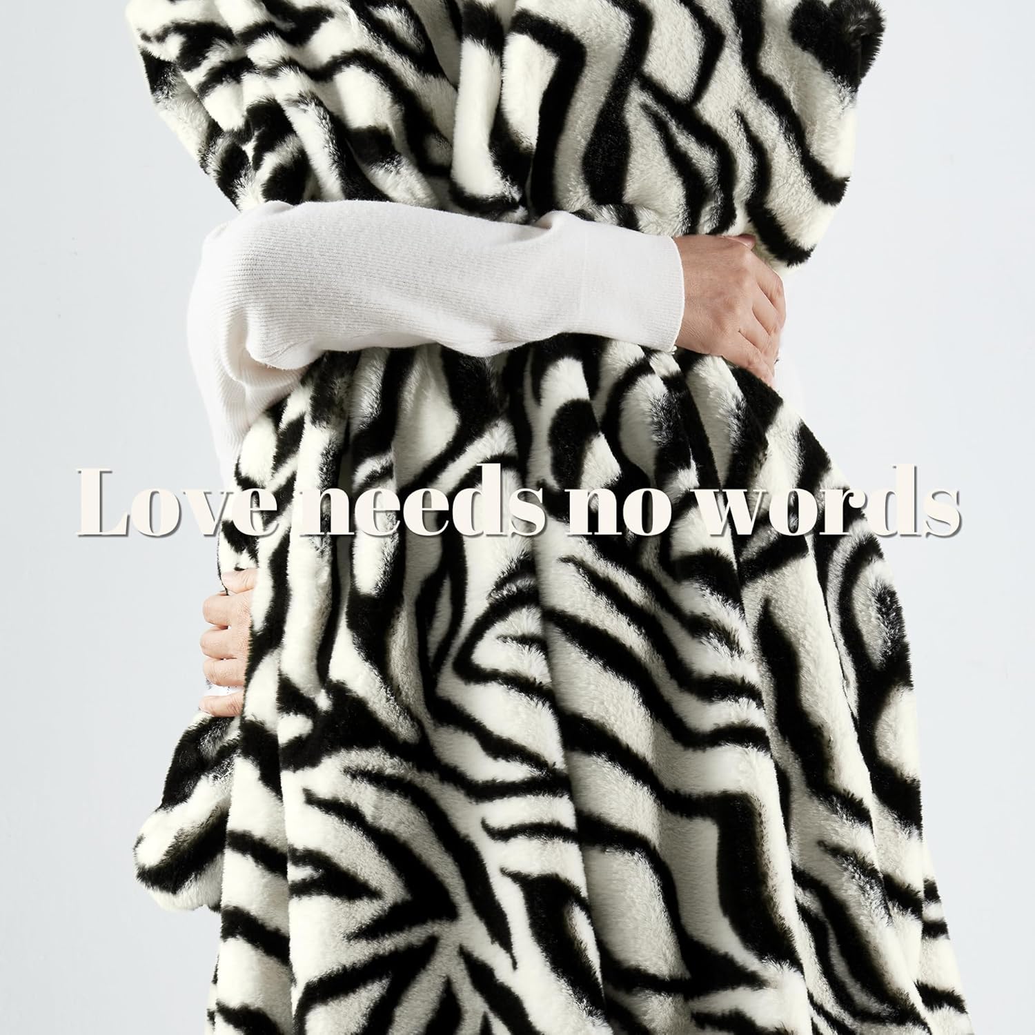 JONIYEAR Soft Fluffy Zebra Print Faux Rabbit Fur Throw Blanket 50" x 60", Luxury Cozy Shaggy Fuzzy Blankets, Reversible Cute Warm Animal Printed Blanket for Women Winter,Washable,Cream White and Black - Image 3