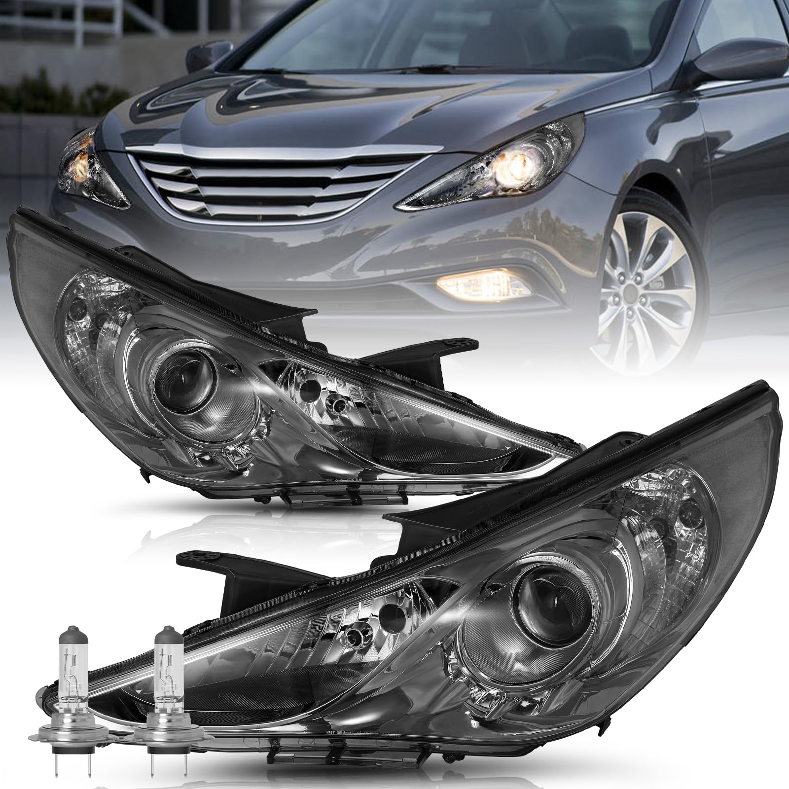 TUSDAR Headlight Assembly Fits 2011 2012 2013 2014 Hyundai Sonata (Not fit Hybrid Model), 11-14 Sonata Halogen Factory OE Style Headlamp, Clear