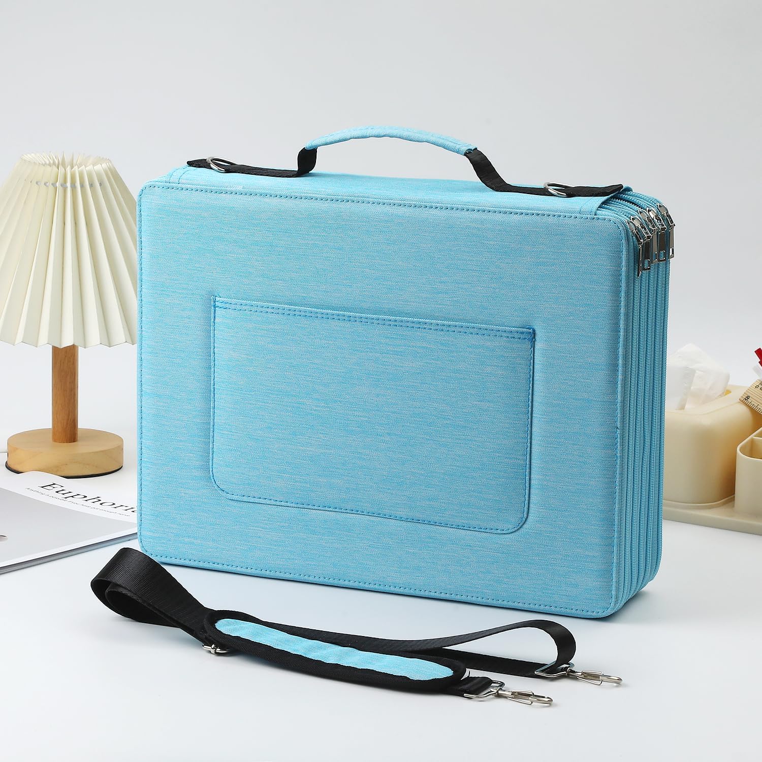 600-Slot Colored Pencil Case, 5-Layer Zipper with Shoulder strap and Handle