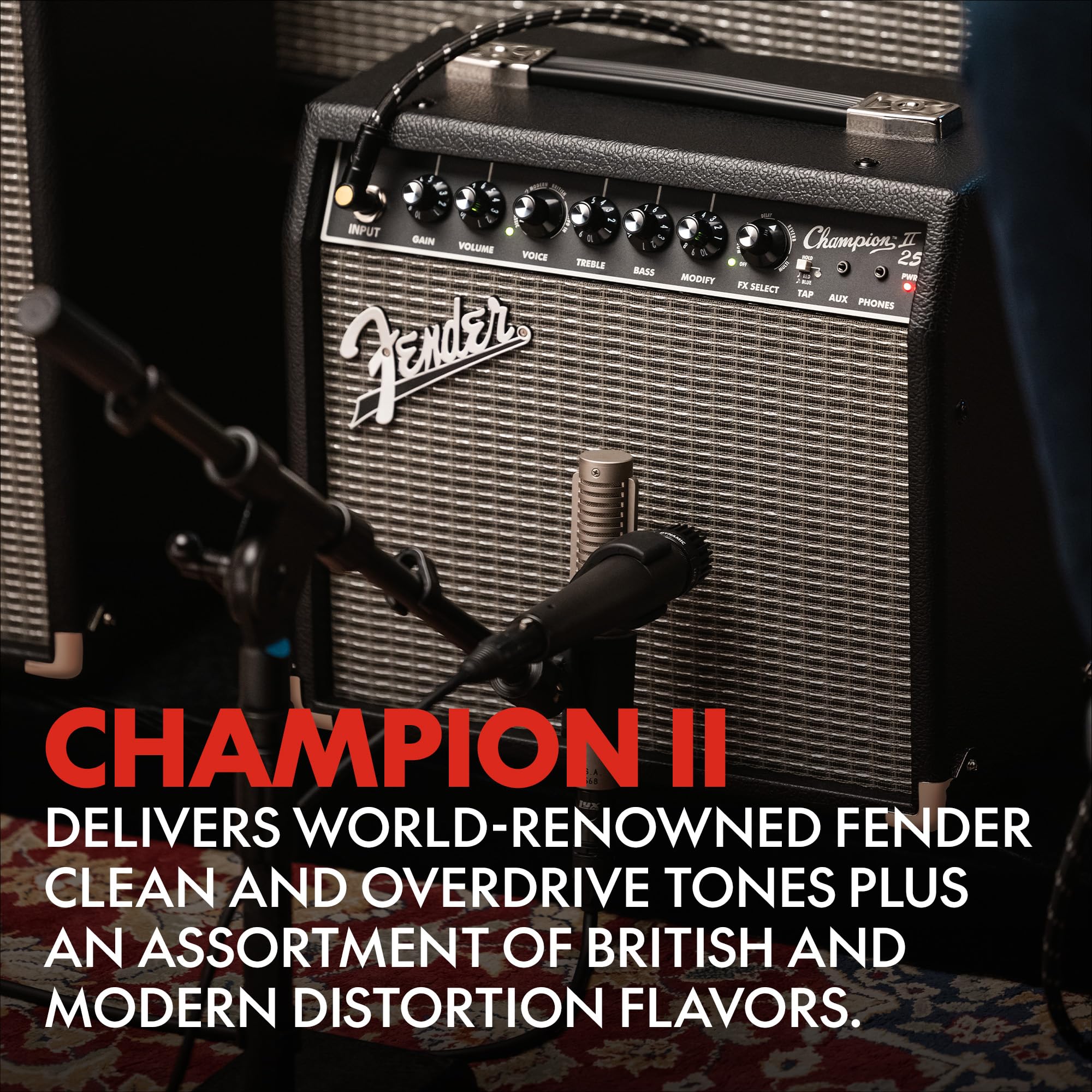 Fender Champion II 25 Gitarrenverstärker, 25 Watt, mit 2 Jahren Garantie, verfügt über 12 integrierte Effektmodelle