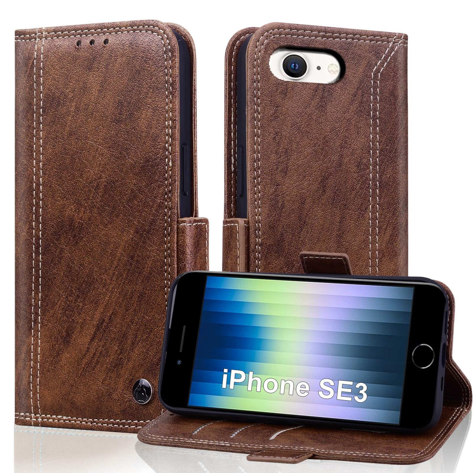 Noaivoky iPhone SE3 用の ケース 手帳型 iPhoneSE3 ケース 財布型 カード収納 いiPhoneSE3ケース iPhone SE2 携帯ケース スタンド機能 アイフォンSE3 スマホケース iPhone8ケース アイフォン7 カバー アイホンSE2カバー RFIDブロッキング 防水 高級PUレザー 全面保護 耐衝撃 耐摩擦 軽量 ビジネス - ブラウン