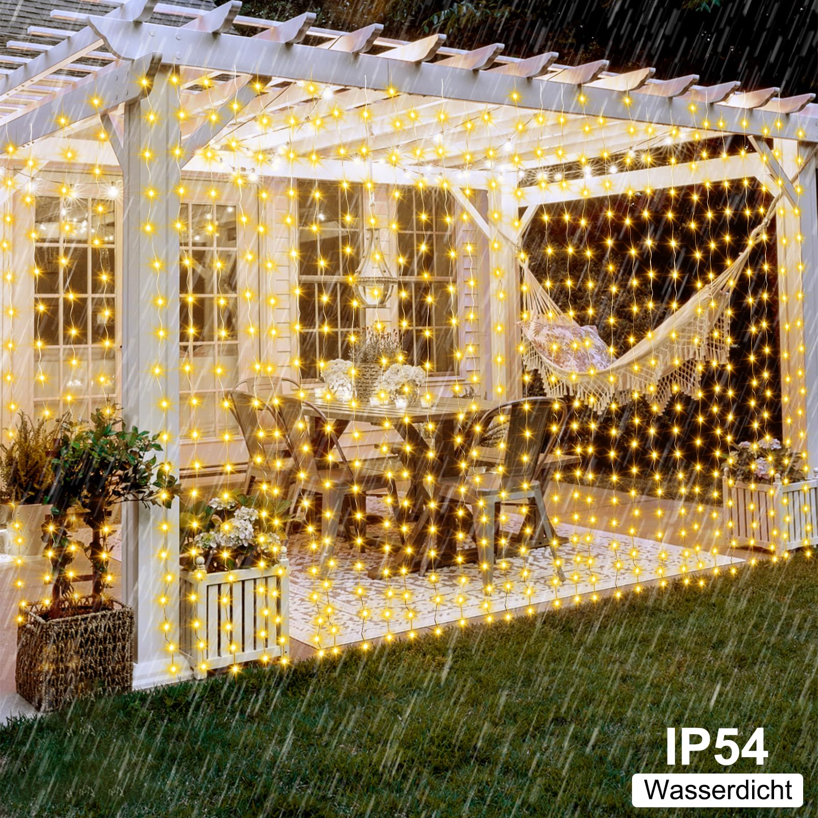 DBFAIRY Tenda luci fiabesche 2x2m 200 LED tenda luci fiabesche 8 modalità LED luci fiabesche telecomando timer luminosità regolabile per festa di Natale decorazione interna ed esterna (bianco caldo)