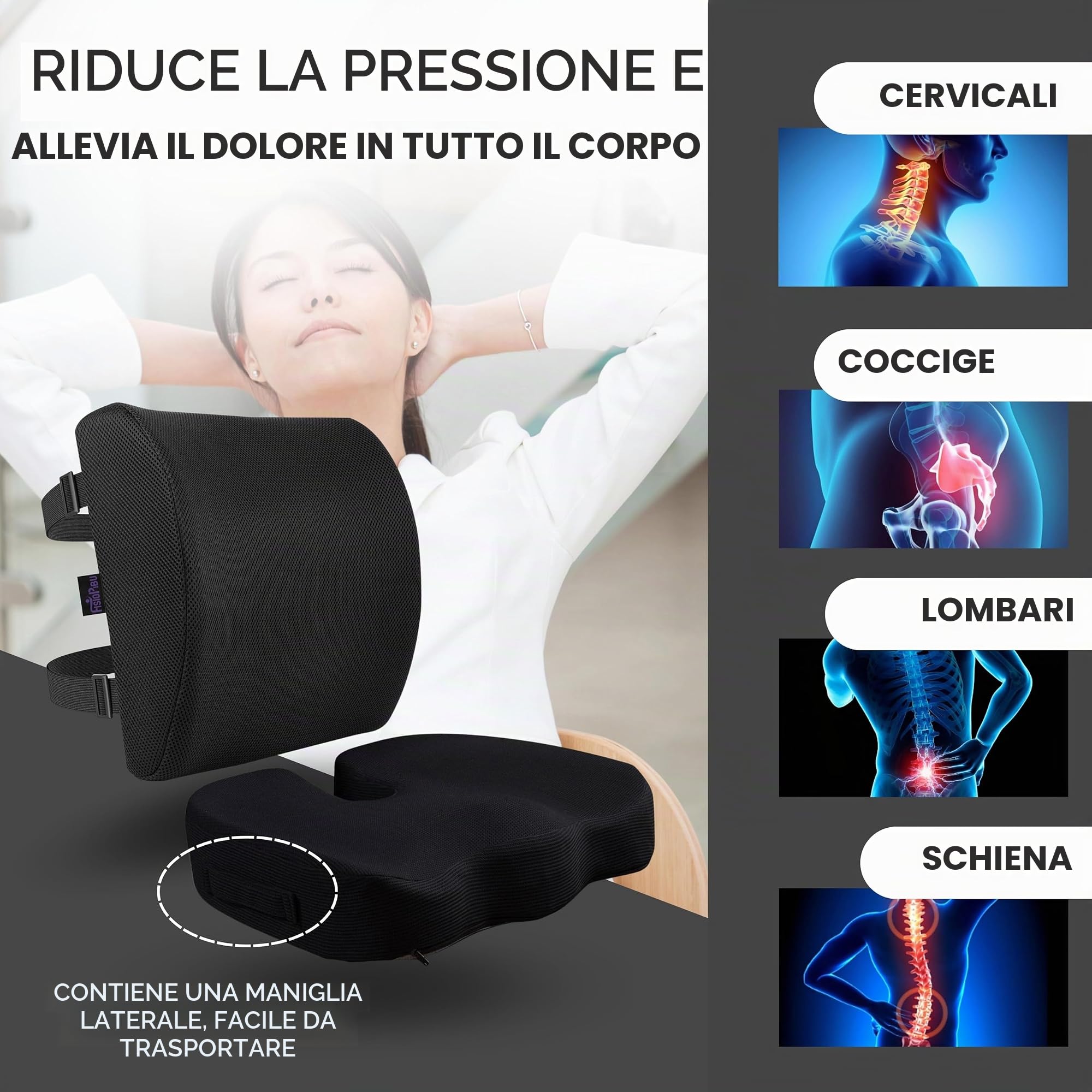 Cuscino antidecubito Cuscino lombare Sedia Ufficio, PDF linee guida Esercizi. Ortopedico, cuscino per sedia da ufficio, cuscino coxis, cuscino viscoelastico, schienale sedile auto, gioco,