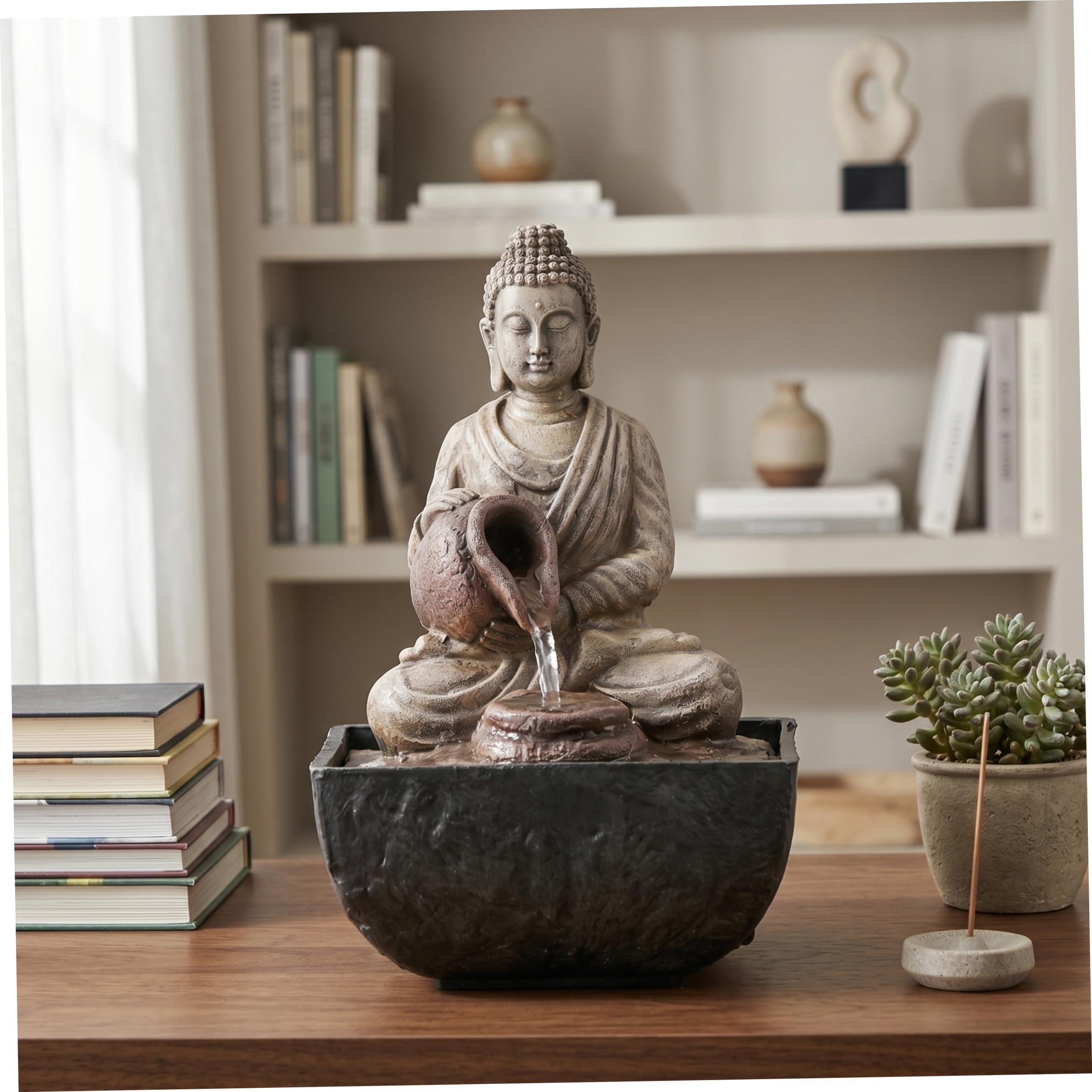 Water Fountain Indoor, Buddha Statue Tabletop Water Fountain Zen Resin Indoor Feature for Home Office Decor, Buddha Statue, Fountains