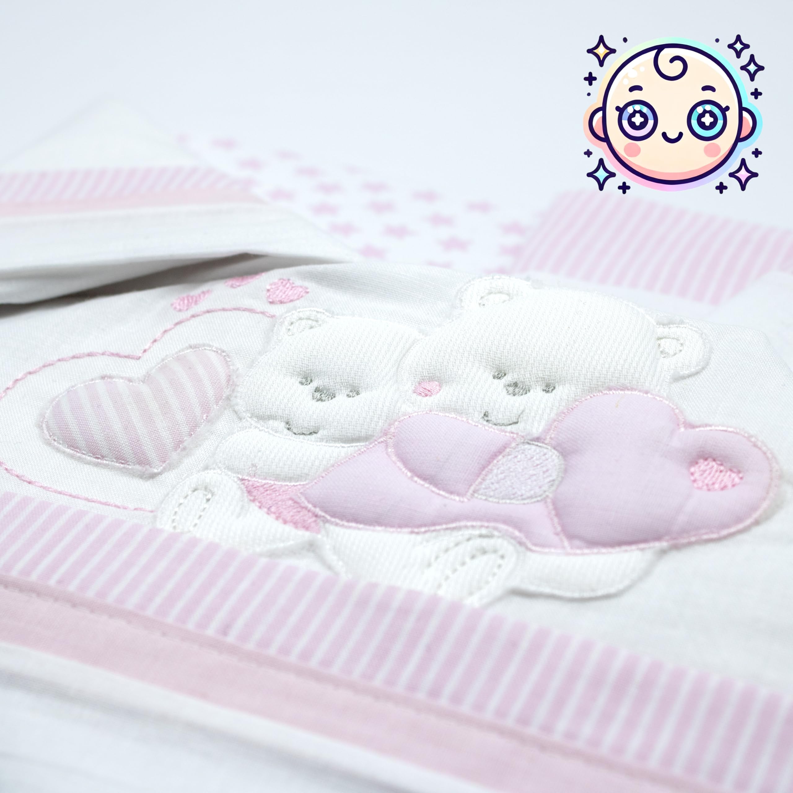 PASTELLO - Juego de cama de 3 piezas, 100% algodón para bebé, juego de sábanas con bordado (Art. LL9E, rosa)