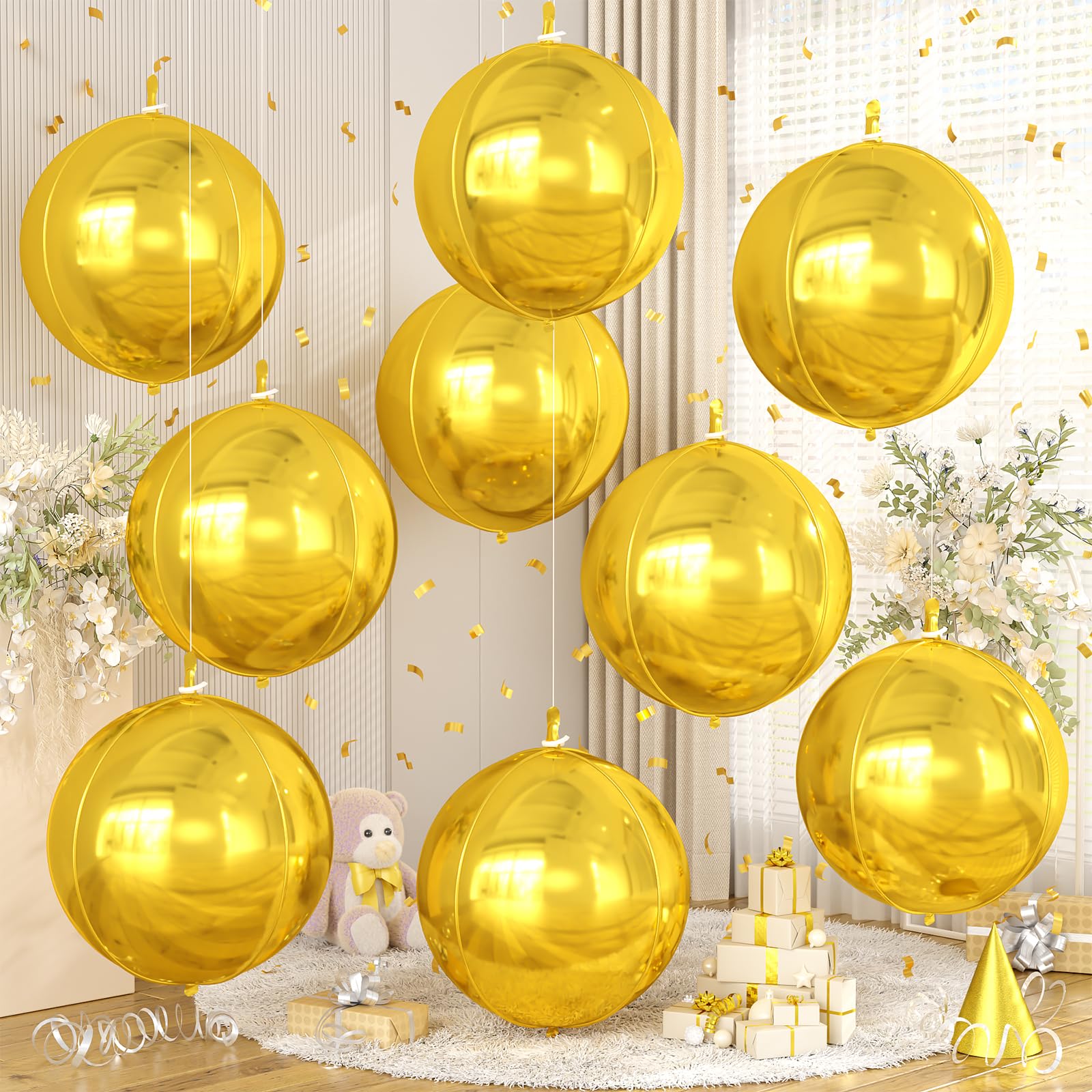 9 Pcs Gold Round Foil Balloons,22 Inch Metallic Gold Round Balloons