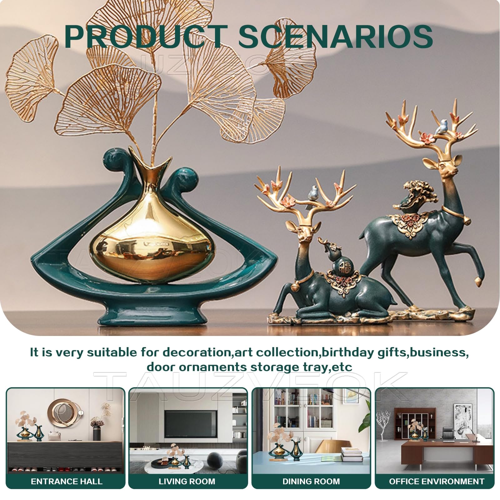 Grün Und Gold Keramik Vase, Moderne Aesthetic Room Decor, Blumenvase für Tischdeko Hochzeit, Wohnzimmer,Büro,Schlafzimmer Deko,Green Set