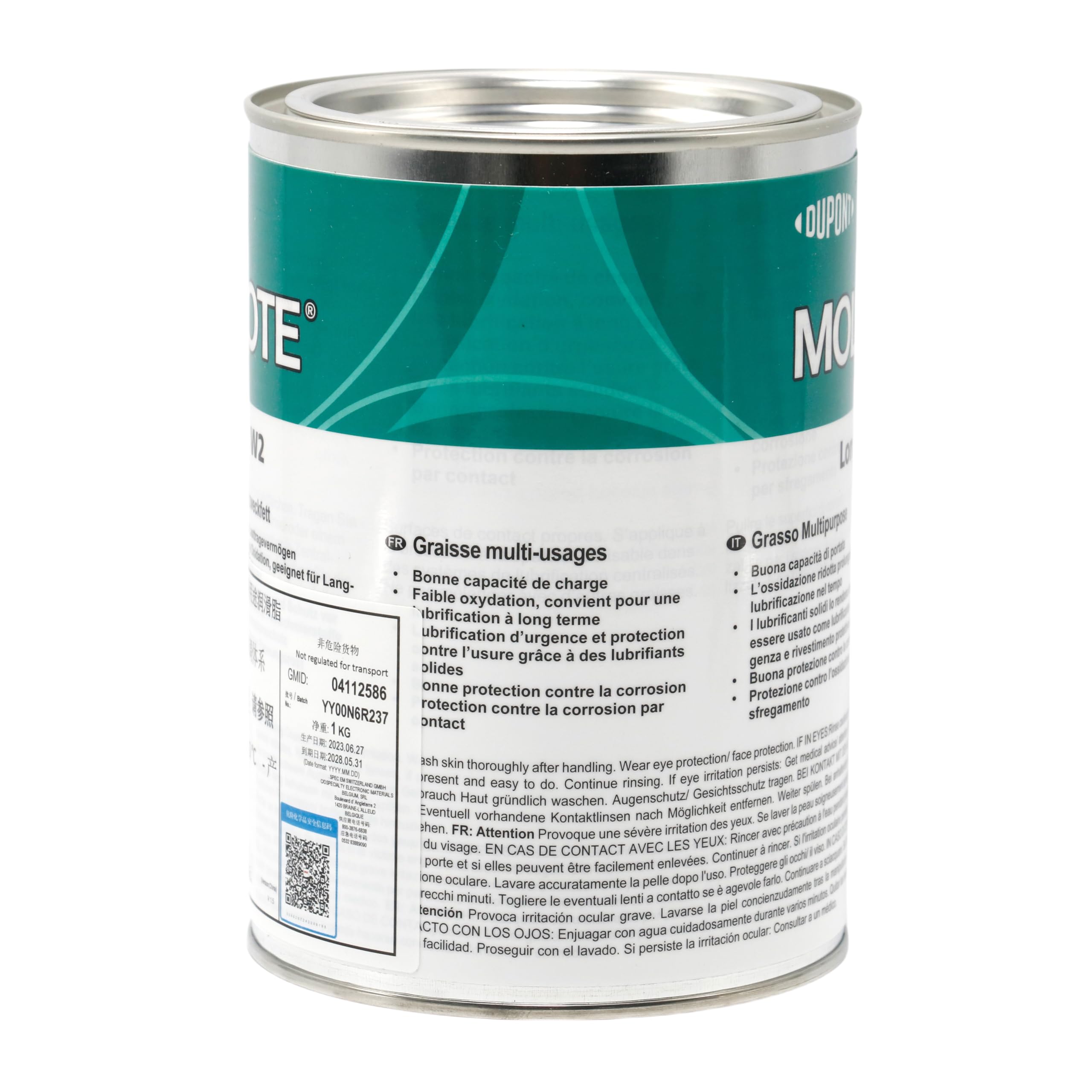 Molykote Longterm W2 High Performance Grease 1kg Lubricante Blanco Multiusos para Metal Máquinas Rodamientos Movimiento Lento Rápido Carga Media NLGI Grado 2 Dow Corning