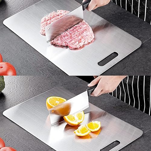 Miniatura 7 de Tabla de cortar de acero inoxidable para cocina, tabla de cortar resistente (grande, 14.2 pulgadas de largo x 9.8 pulgadas de ancho)