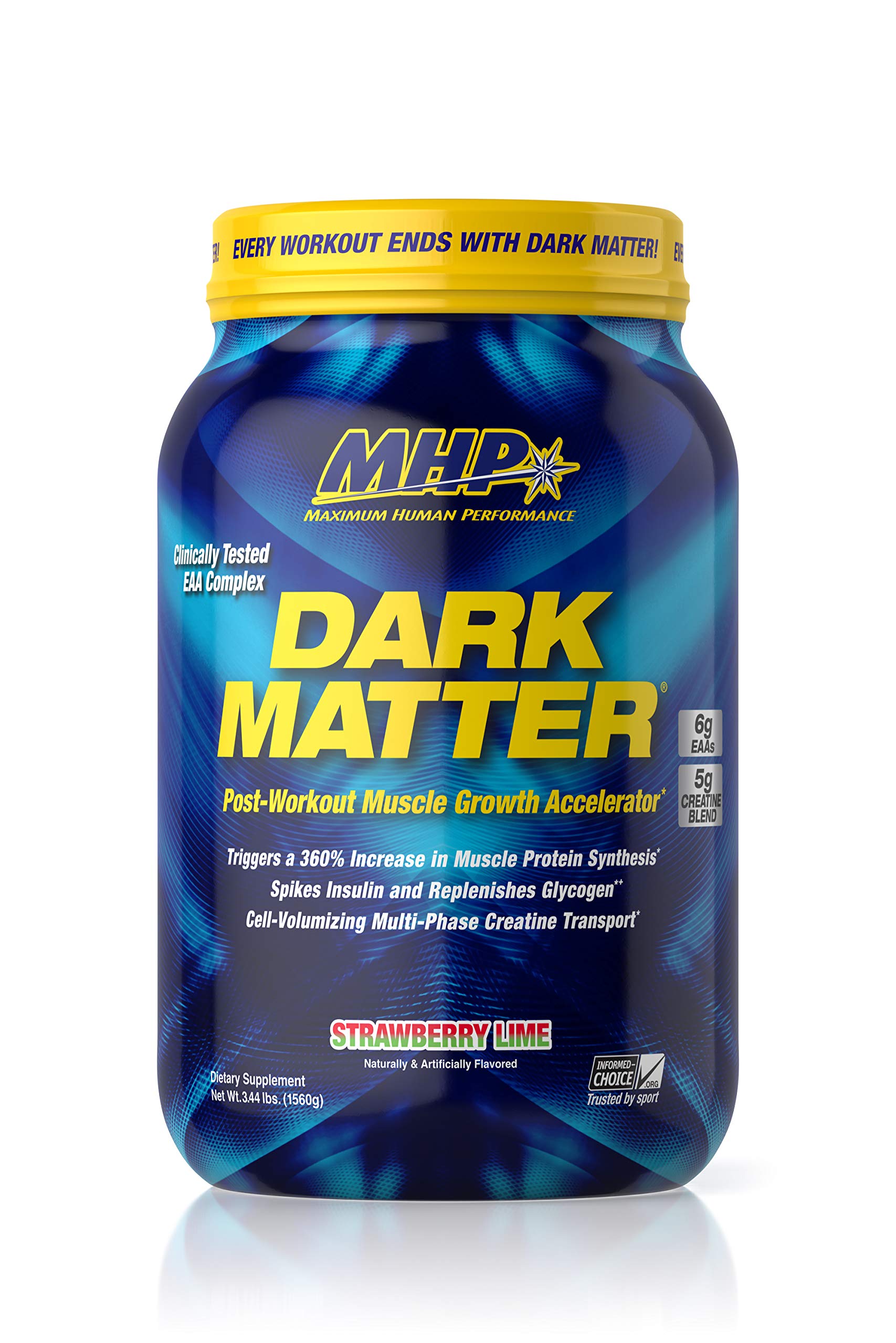 Maximum Human Performance MHP Dark Matter Post Workout, Recovery Accelerator, w/Multi Phase Creatine, Waxy Maize Carbohydrate, 6g EAAs (Strawberry Lime)