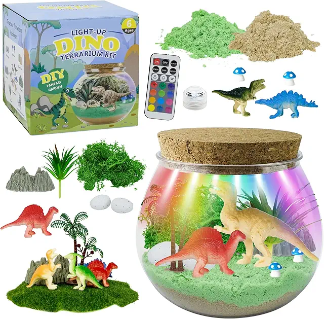 Kit Terrarium Dinosaures Enfants 4-12 Ans - DIY Éducatif avec Lampe LED