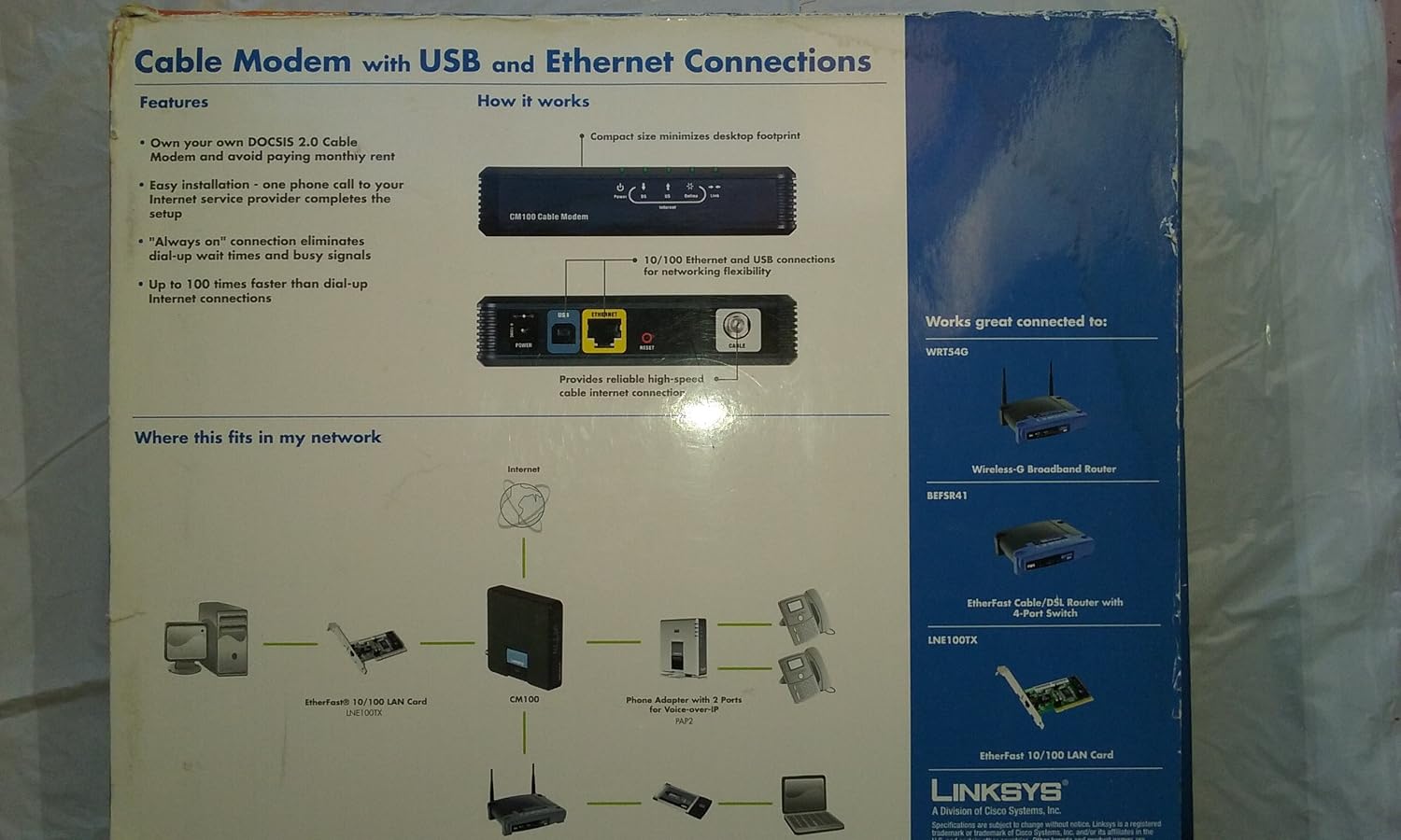 Cisco-Linksys Cable Modem with Ethernet USB Connection