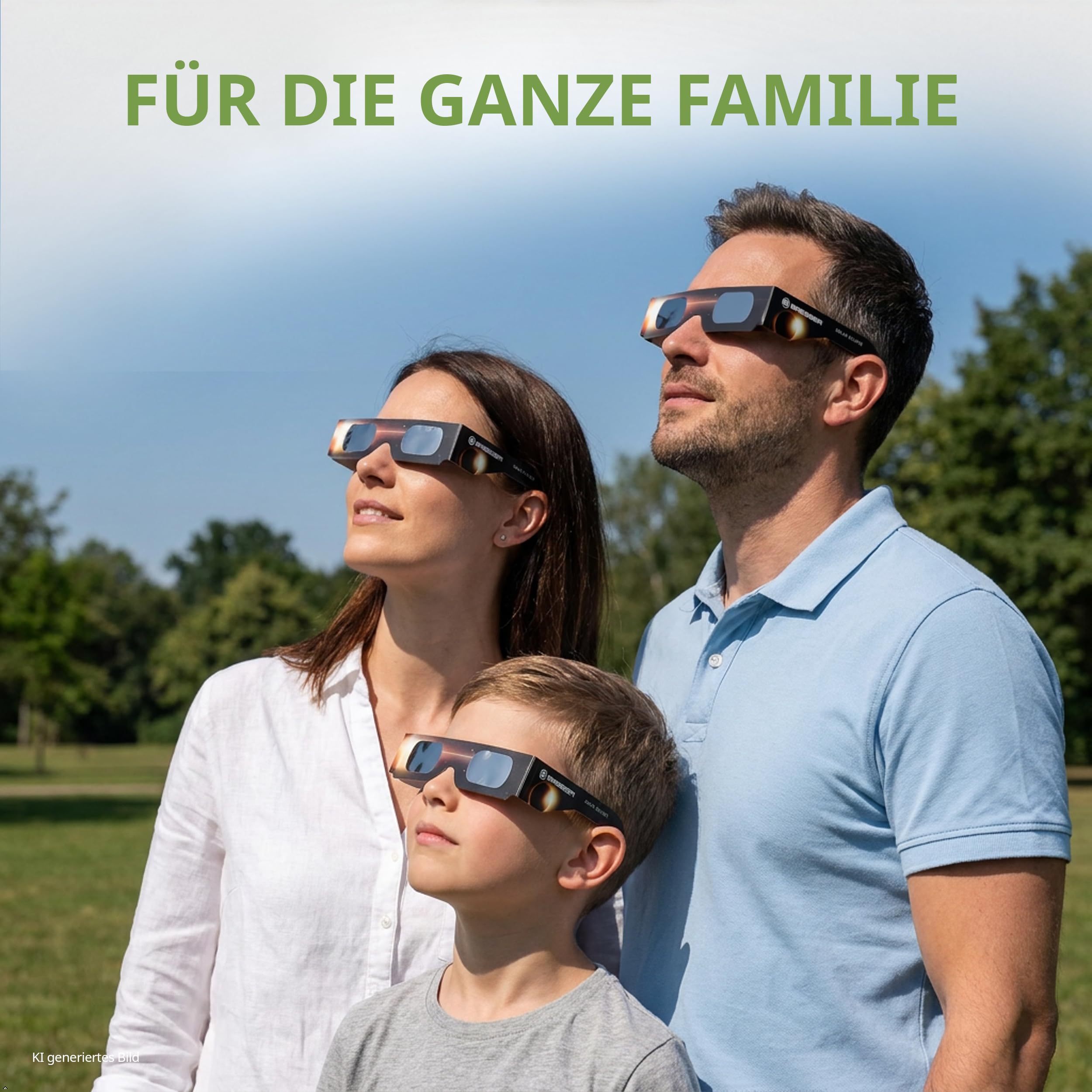 Bresser Sonnenfinsternis Brille CE-zertifiziert ISO 12312-2 50 Stück | Absolut sicher, bereit für die Sonnenfinsternis 2026, 2027, 2028, hellgelbes Sonnenbild, UV und IR Schutz, Made in USA