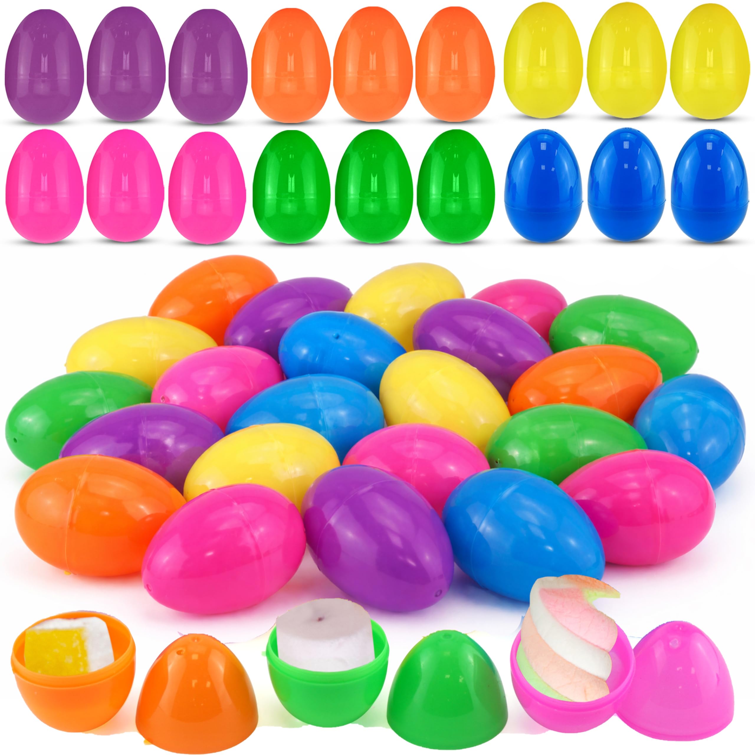 Hovuk 36Pcs Fillable Eggs 36Pcs Easter Fillable Eggs 4.4Cm/1.7" - Easter Plastic Eggs Bulk For Egg Hunt Party Games And Surprise, Refillable Egg For Spring Holiday Decorations, Classroom Prize