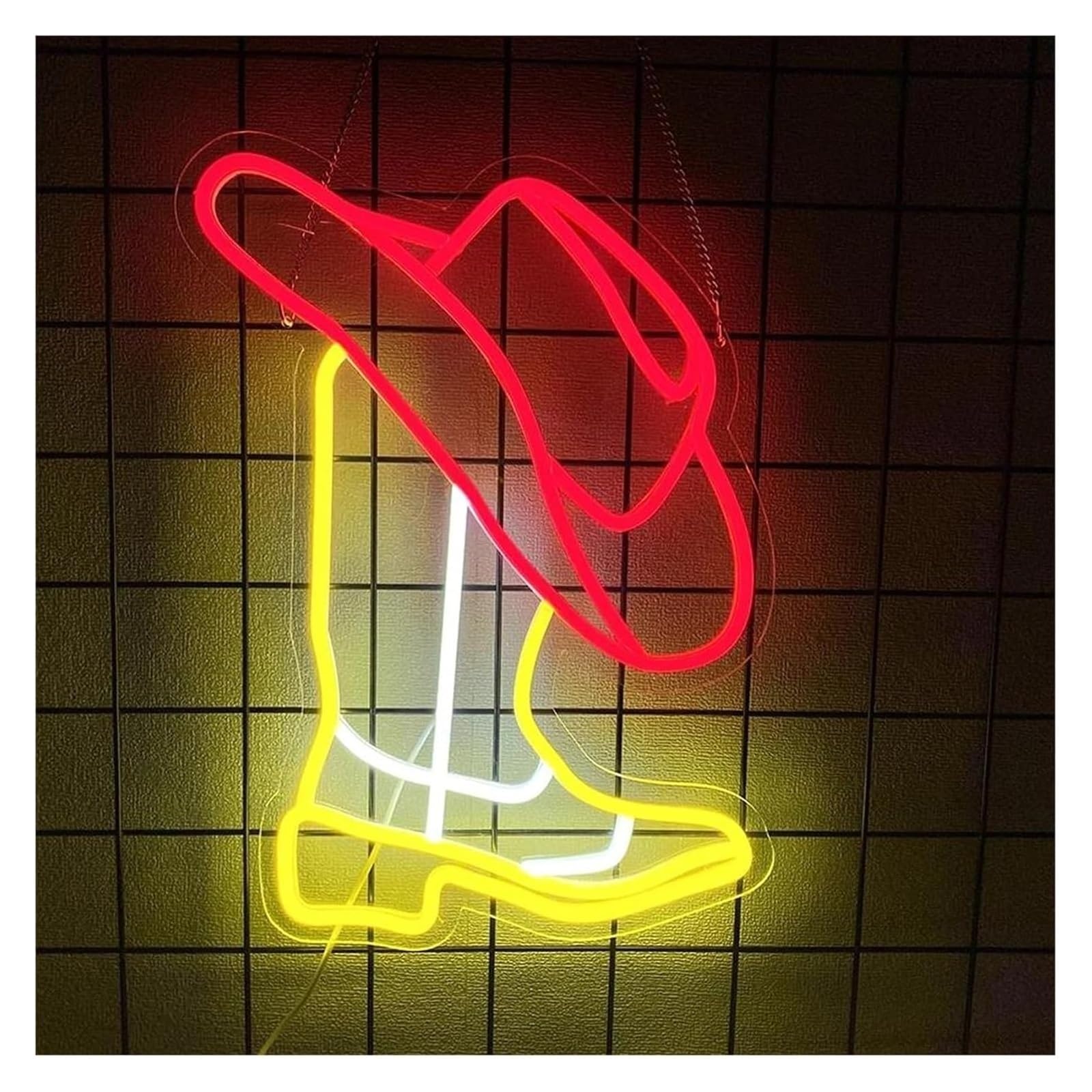 Señal de luz de neón para decoración de Luces neón, Bota Vaquera Occidental, Sombrero para , letreros LED 42 cm x 32