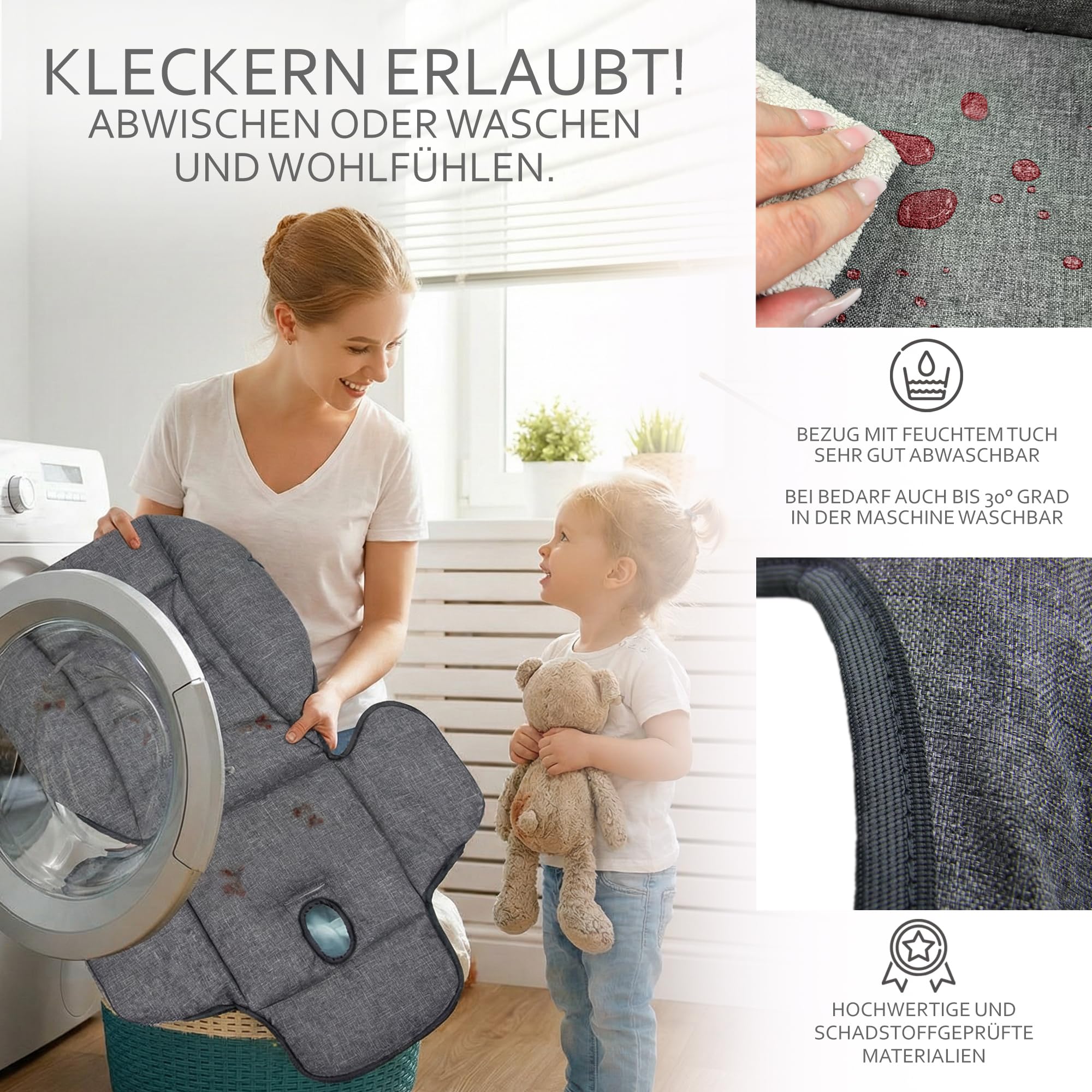 BAMBINIWELT Poszewka na poduszkę do siedzenia, kompatybilna z Peg Perego Prima Pappa Diner, Meliert (ciemnoszary melanż)