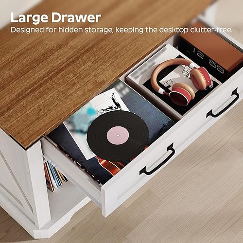 Miniatura 5 de Soporte grande para tocadiscos con estación de carga, gabinete de almacenamiento de discos de vinilo con capacidad para hasta 200 álbumes,